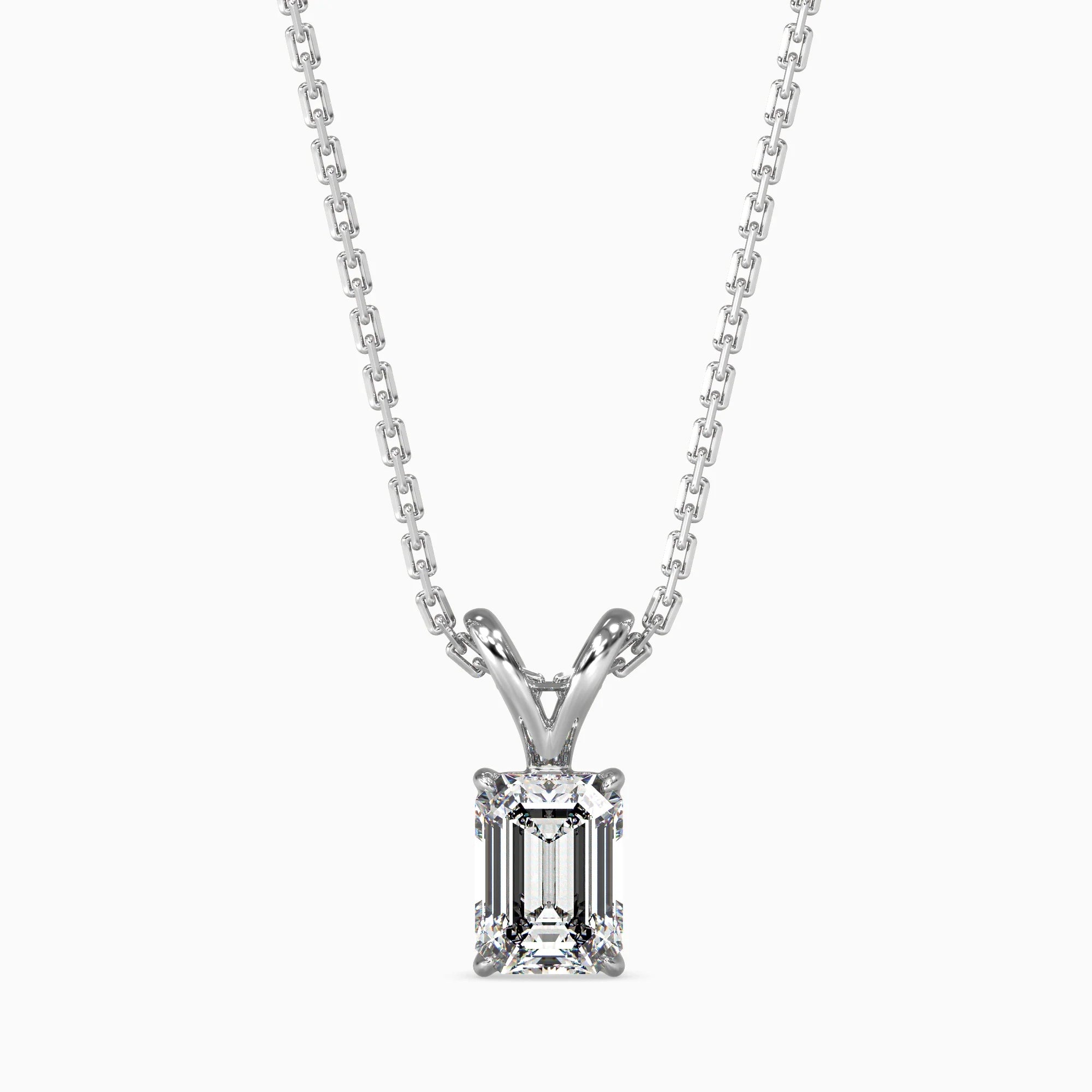 Emerald Cut Lab-Grown Diamond Solitaire Pendant in White Gold