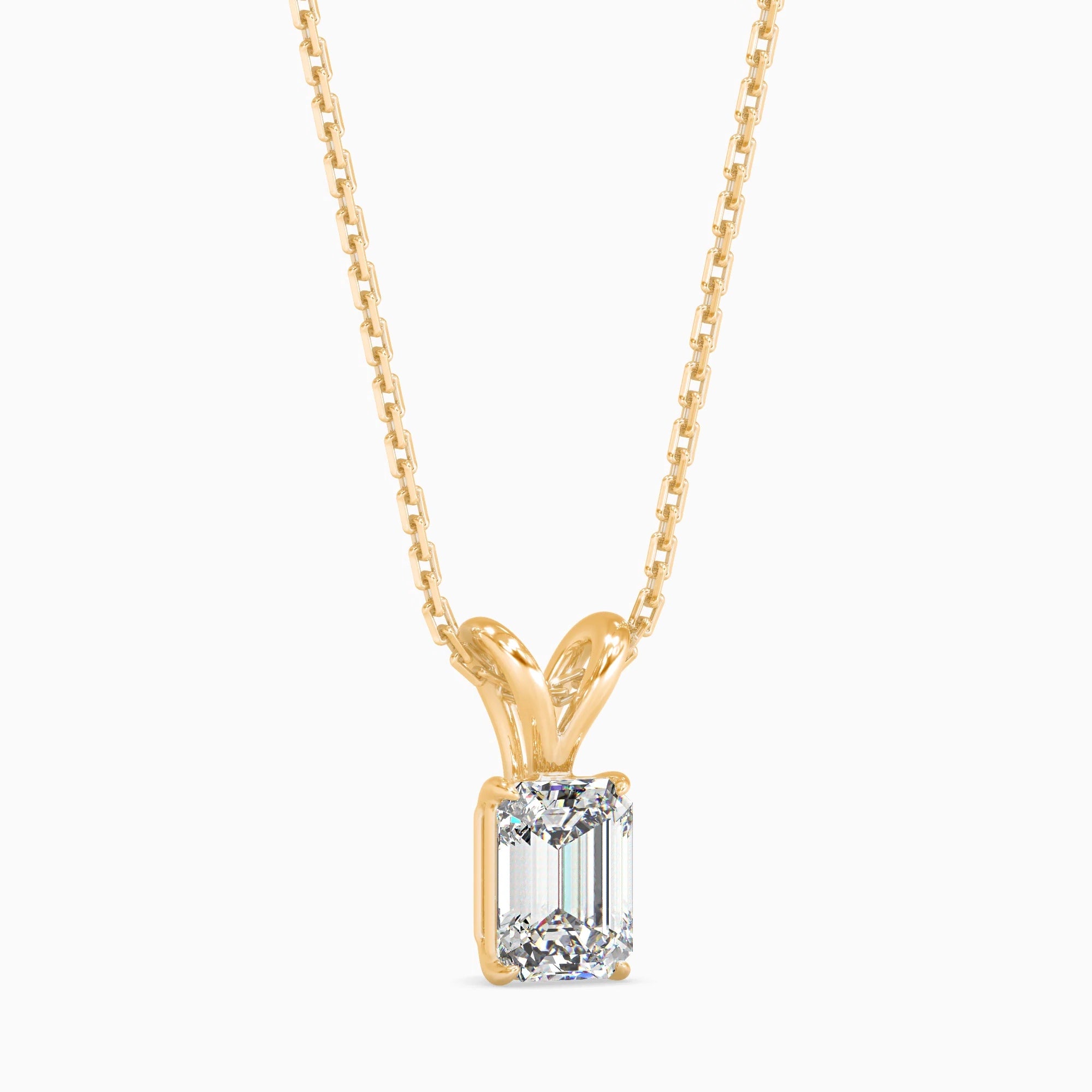 Emerald Cut Lab-Grown Diamond Solitaire Pendant in Yellow Gold
