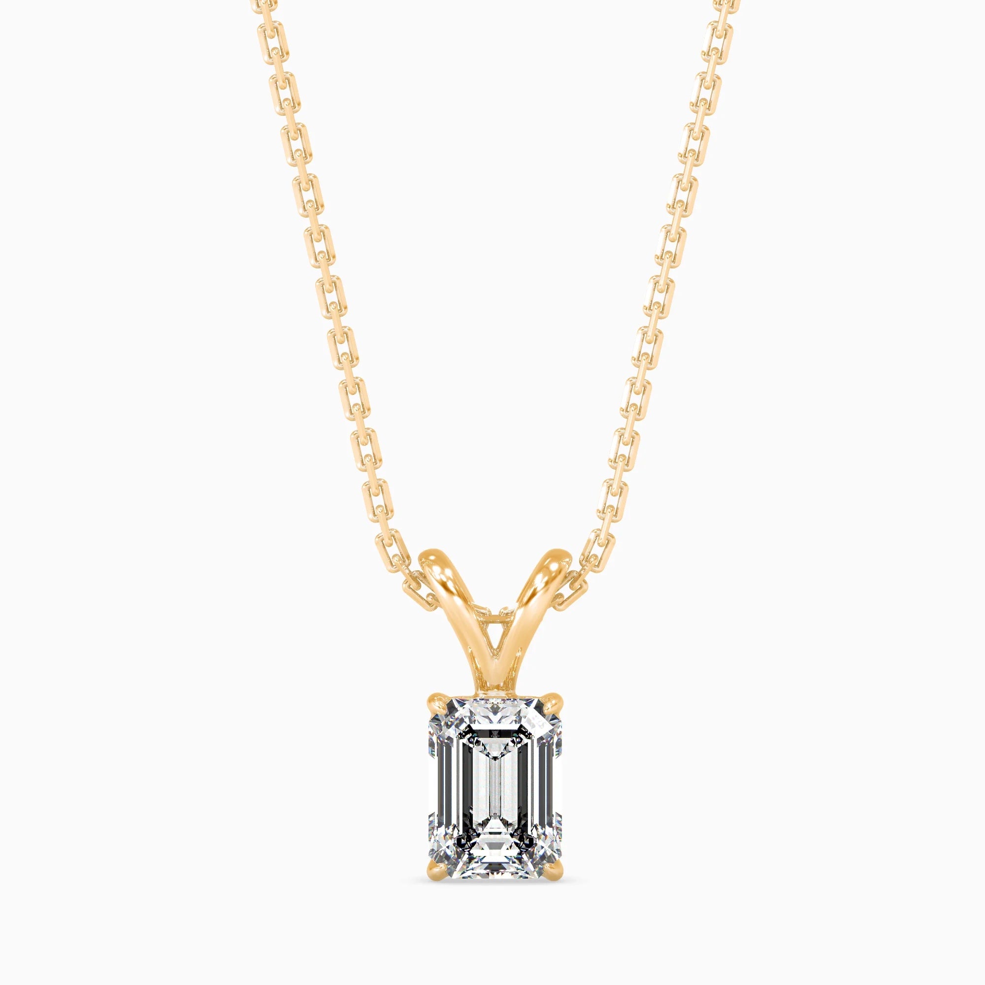 Emerald Cut Lab-Grown Diamond Solitaire Pendant in Yellow Gold
