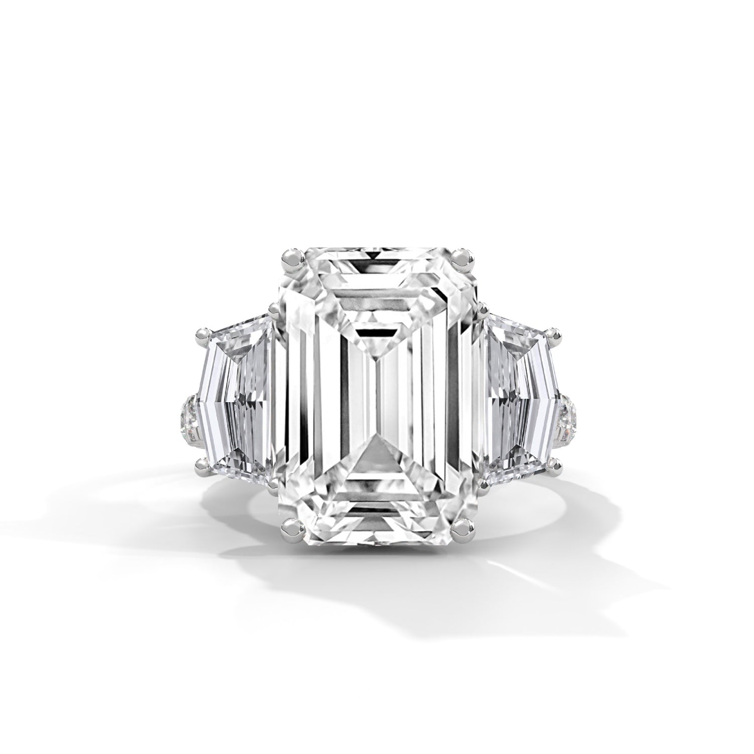 Emerald and Cadillac Cut Lab-Grown Diamond Three-Stone Pavé Engagement Ring in White Gold