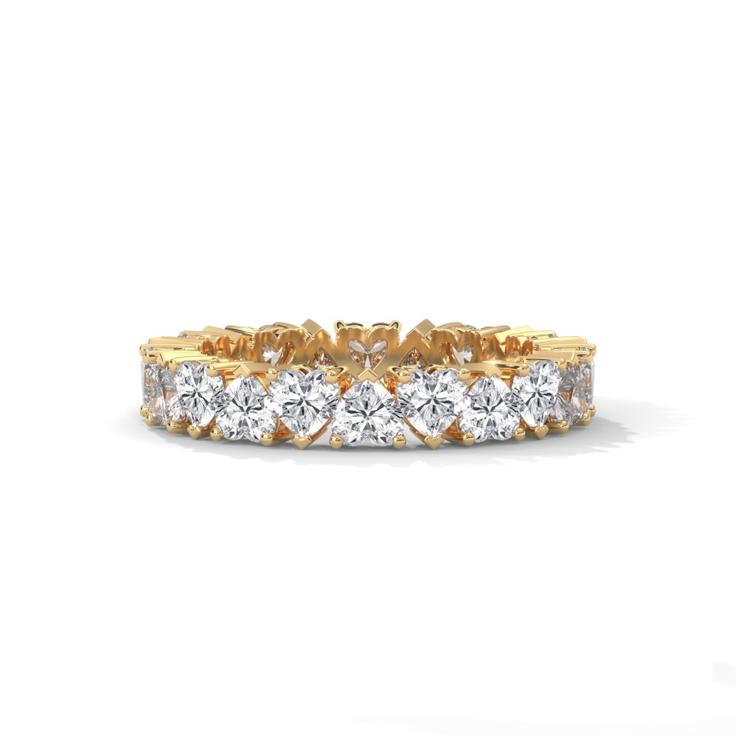 Heart-Shaped Lab-Grown Diamond Alternating Eternity Ring in Yellow Gold