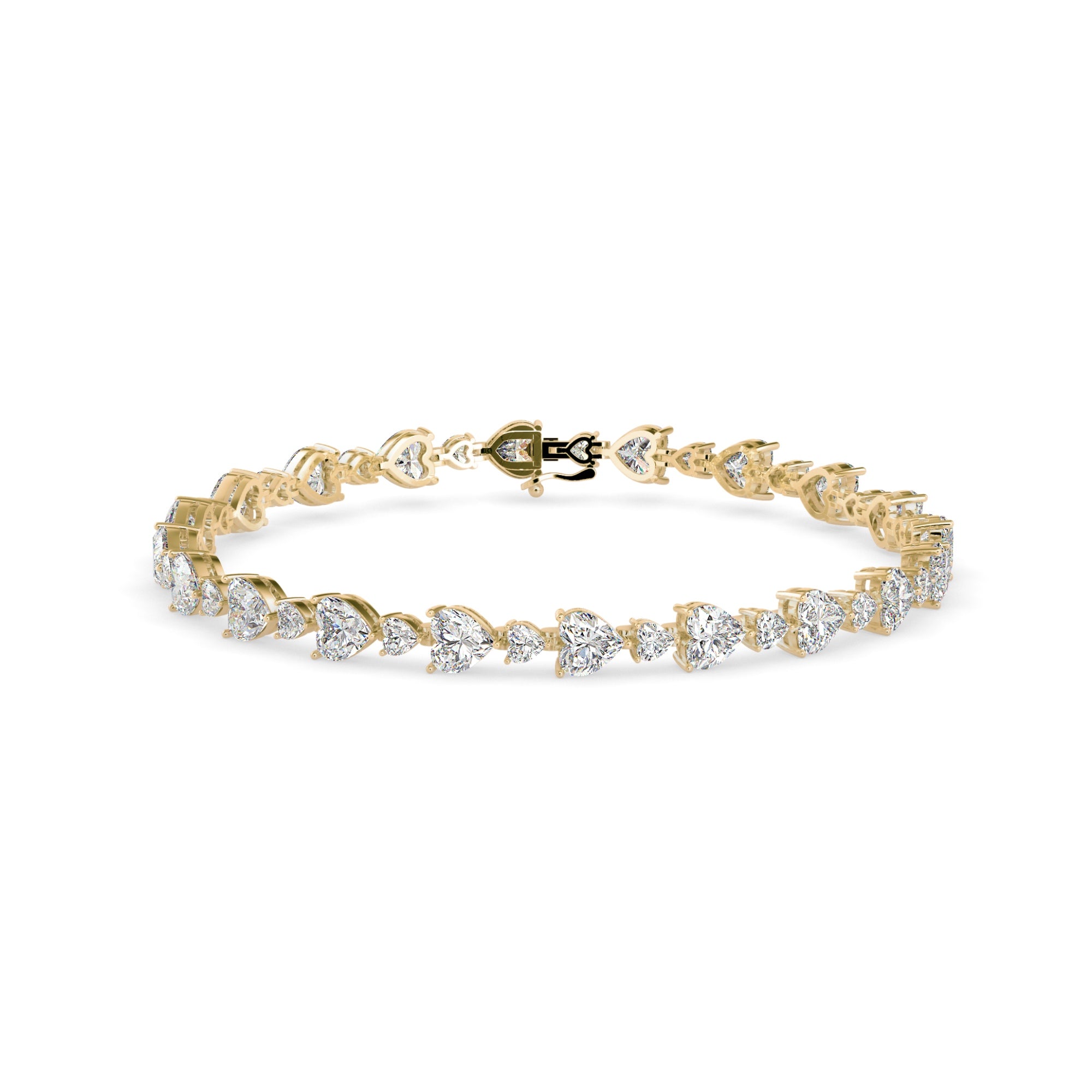 Heart-Shaped Lab-Grown Diamond Tennis Bracelet in Yellow Gold