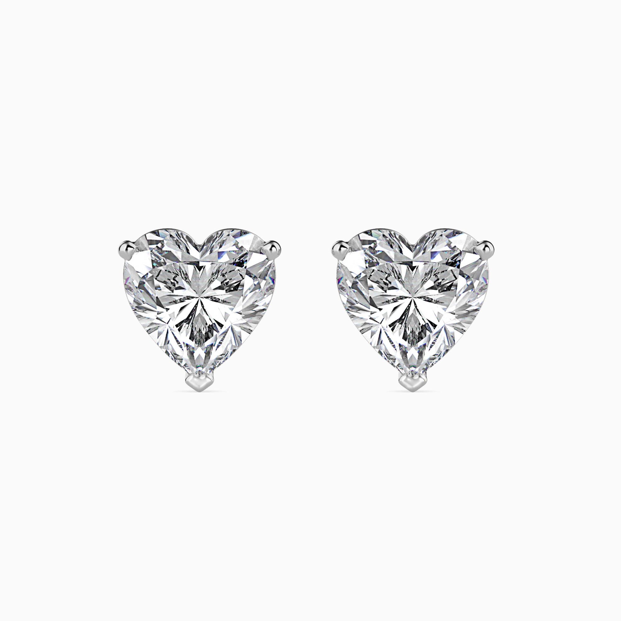 Heart-Shaped Lab-Grown Diamond Basket Stud Earrings in White Gold