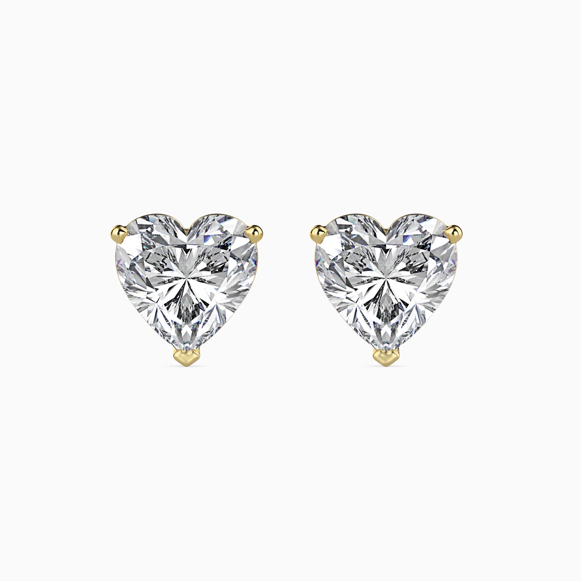 Heart-Shaped Lab-Grown Diamond Basket Stud Earrings in Yellow Gold