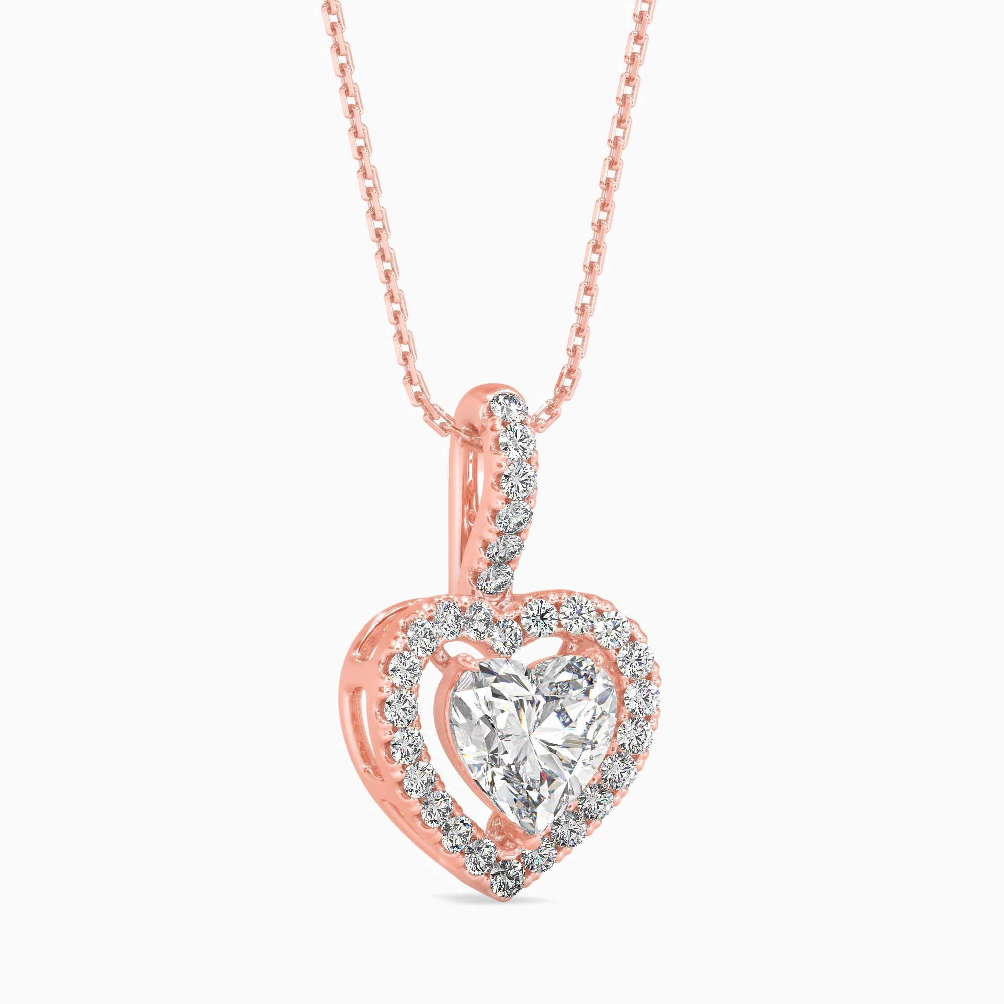 Heart-Shaped Lab-Grown Diamond Halo Pendant in Rose Gold
