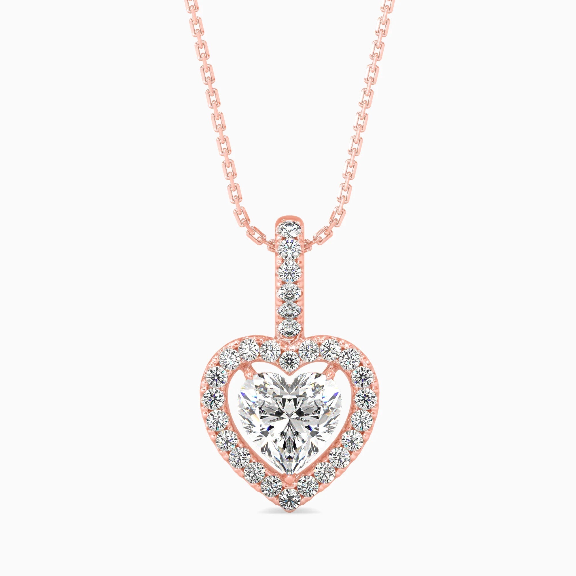 Heart-Shaped Lab-Grown Diamond Halo Pendant in Rose Gold