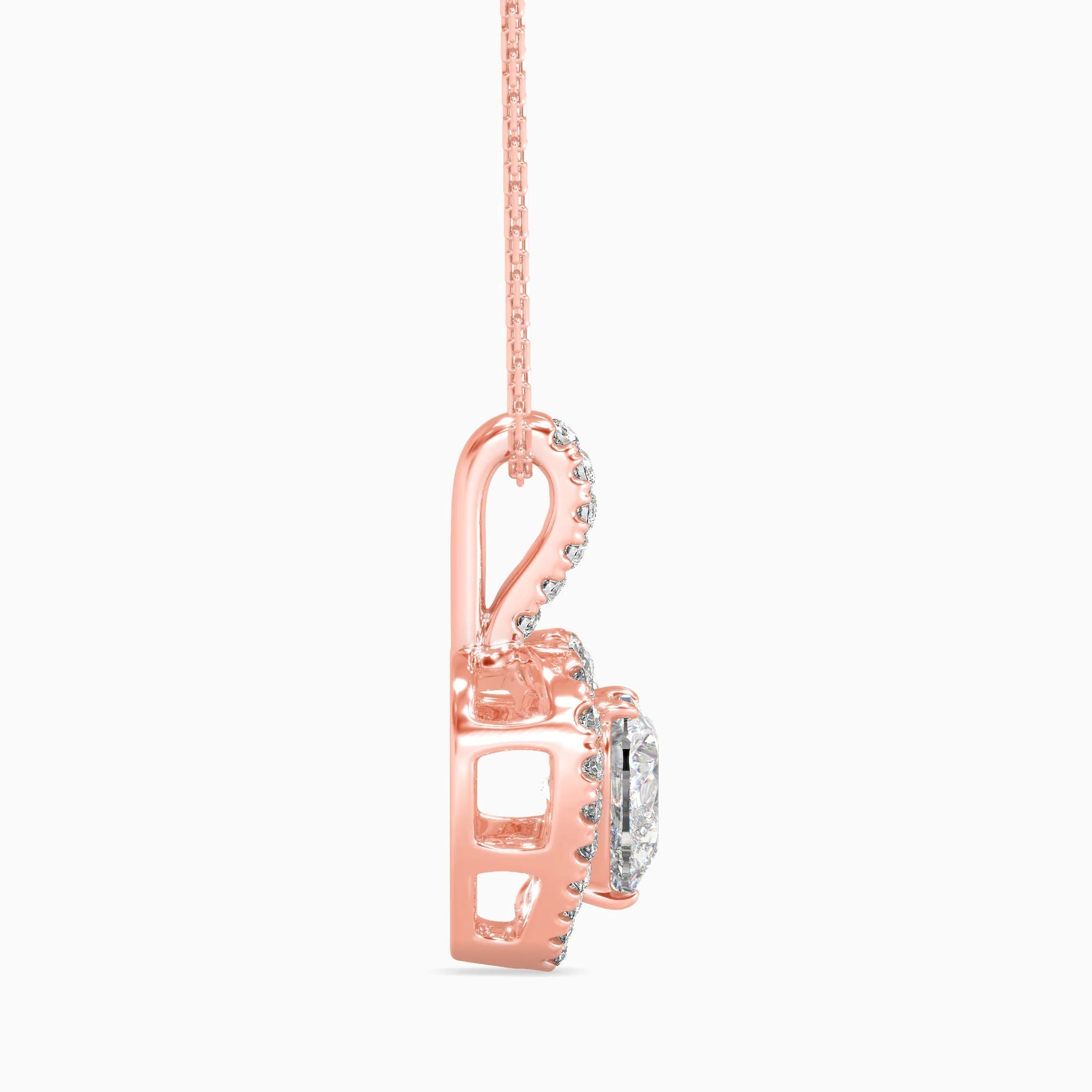 Heart-Shaped Lab-Grown Diamond Halo Pendant in Rose Gold
