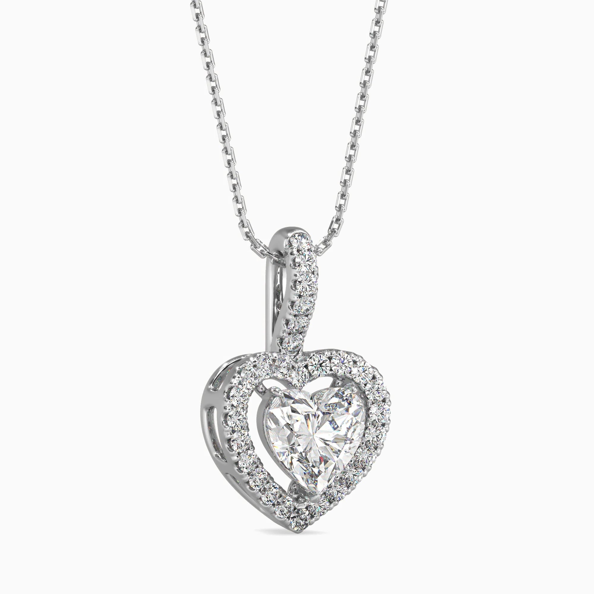 Heart-Shaped Lab-Grown Diamond Halo Pendant in White Gold