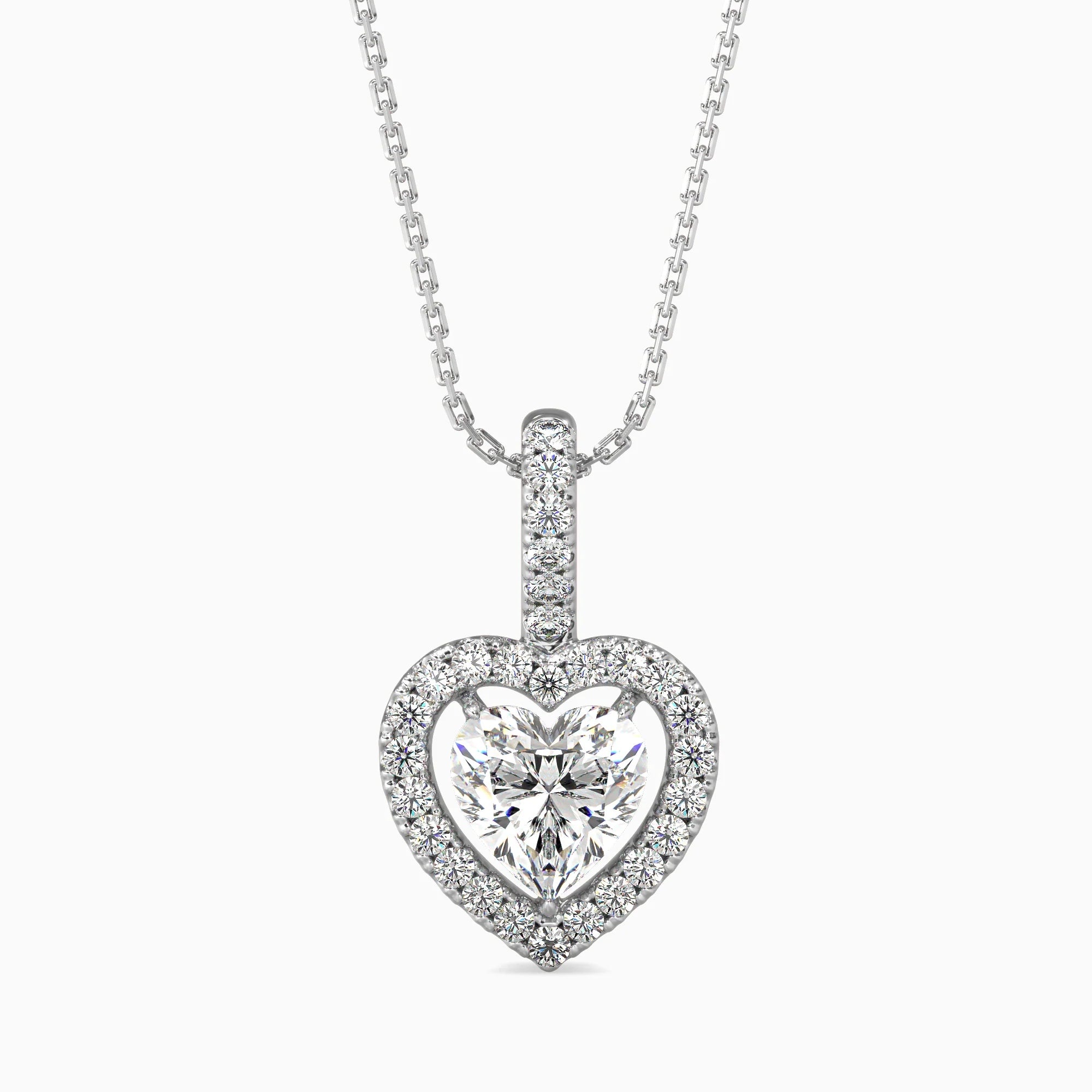 Heart-Shaped Lab-Grown Diamond Halo Pendant in White Gold