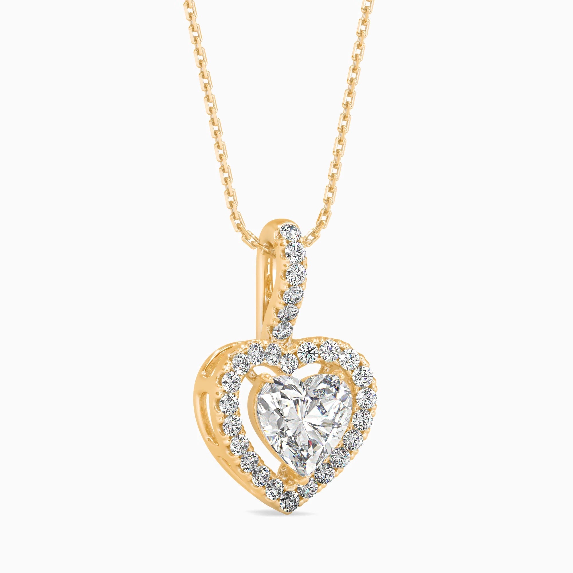 Heart-Shaped Lab-Grown Diamond Halo Pendant in Yellow Gold
