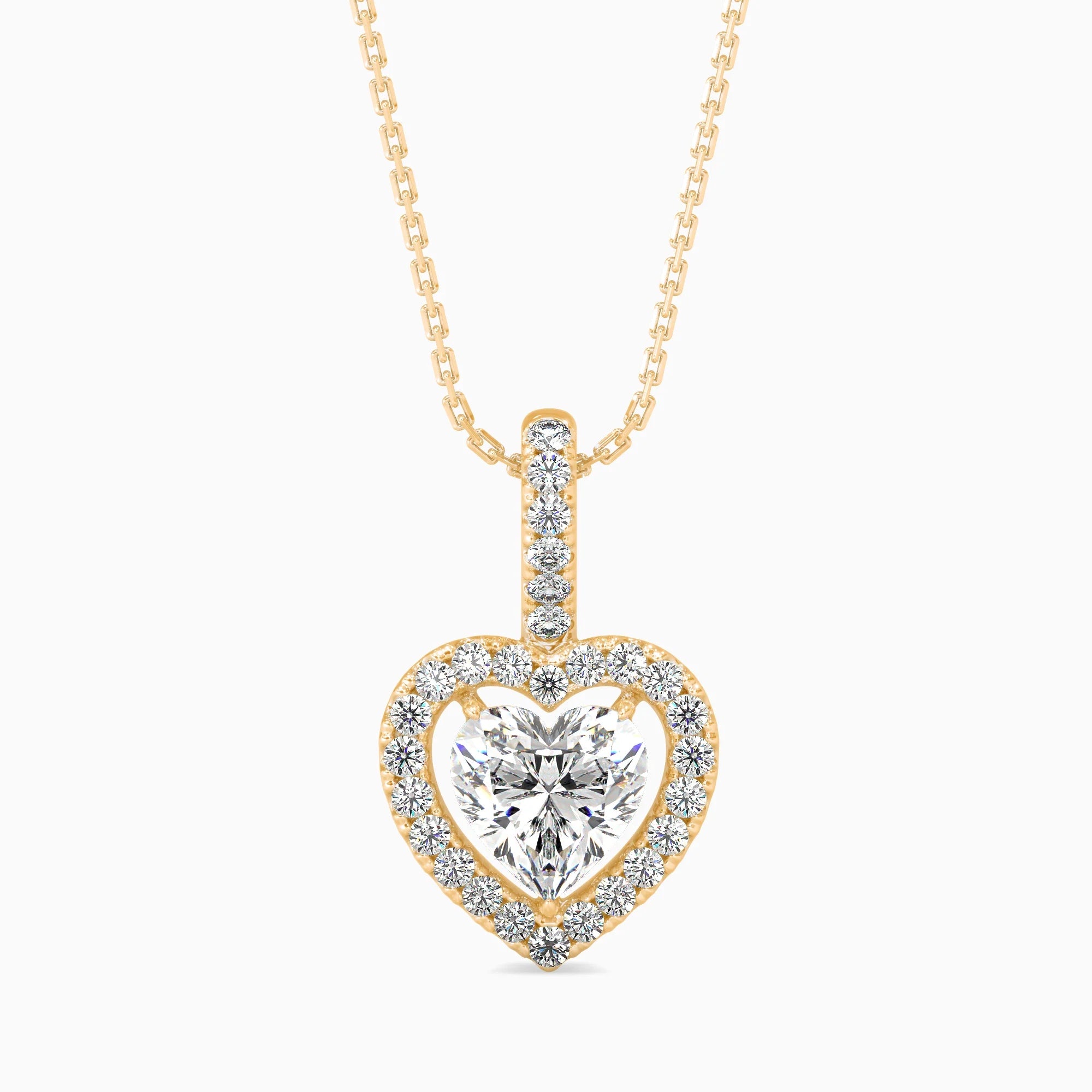 Heart-Shaped Lab-Grown Diamond Halo Pendant in Yellow Gold