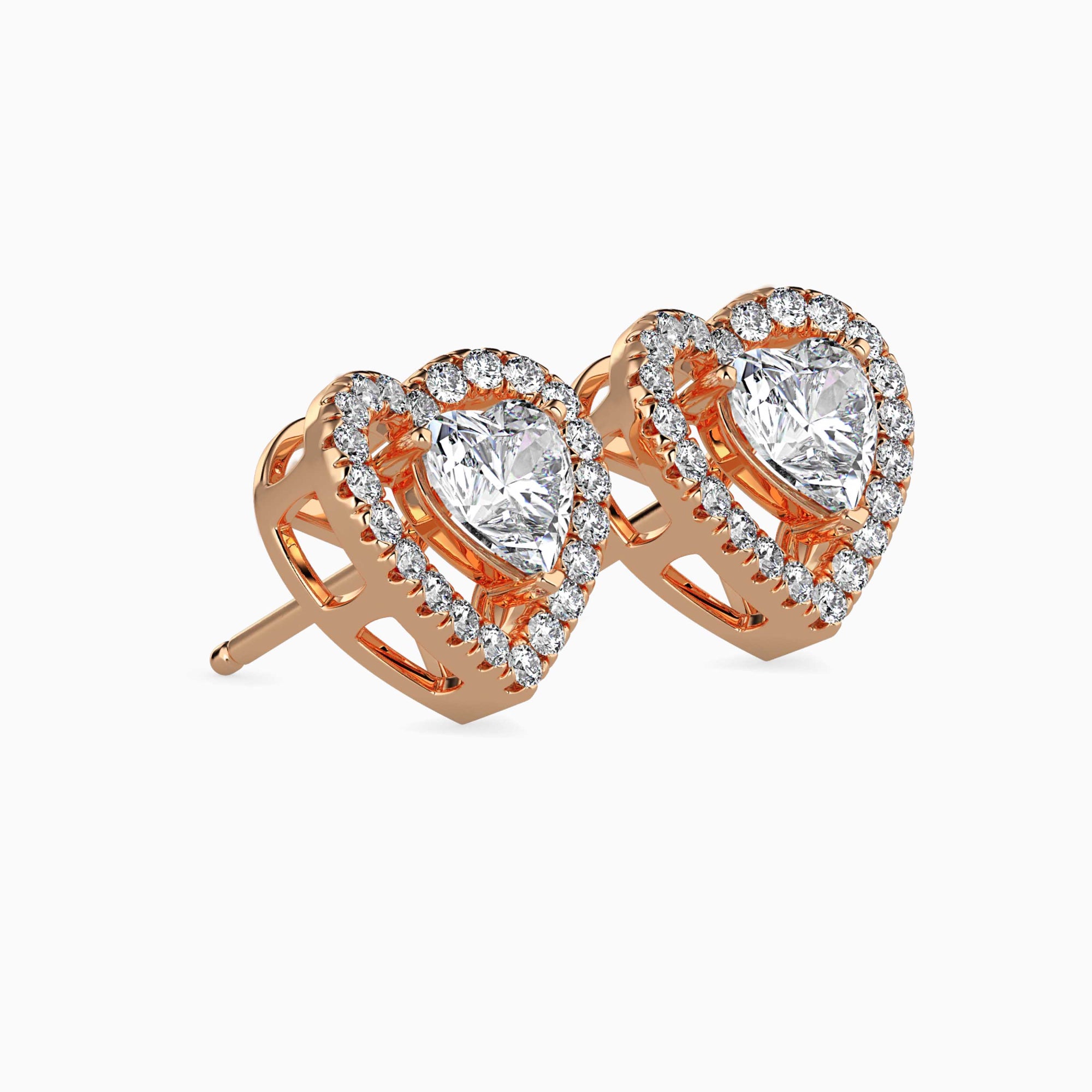 Heart-Shaped Lab-Grown Diamond Halo Stud Earrings in Rose Gold