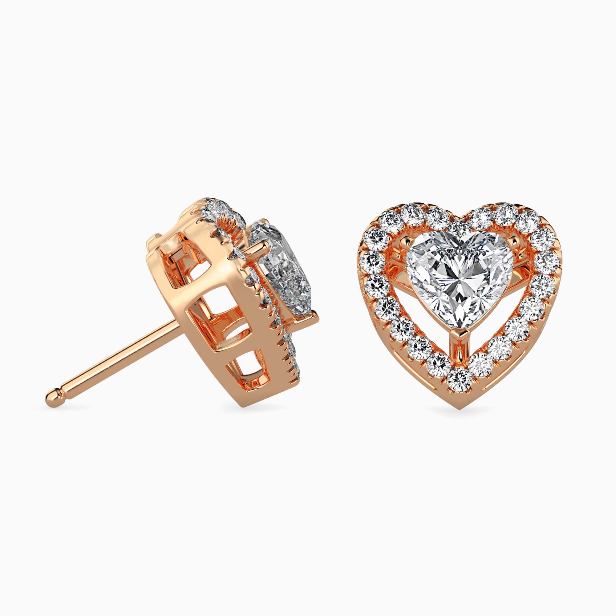 Heart-Shaped Lab-Grown Diamond Halo Stud Earrings in Rose Gold