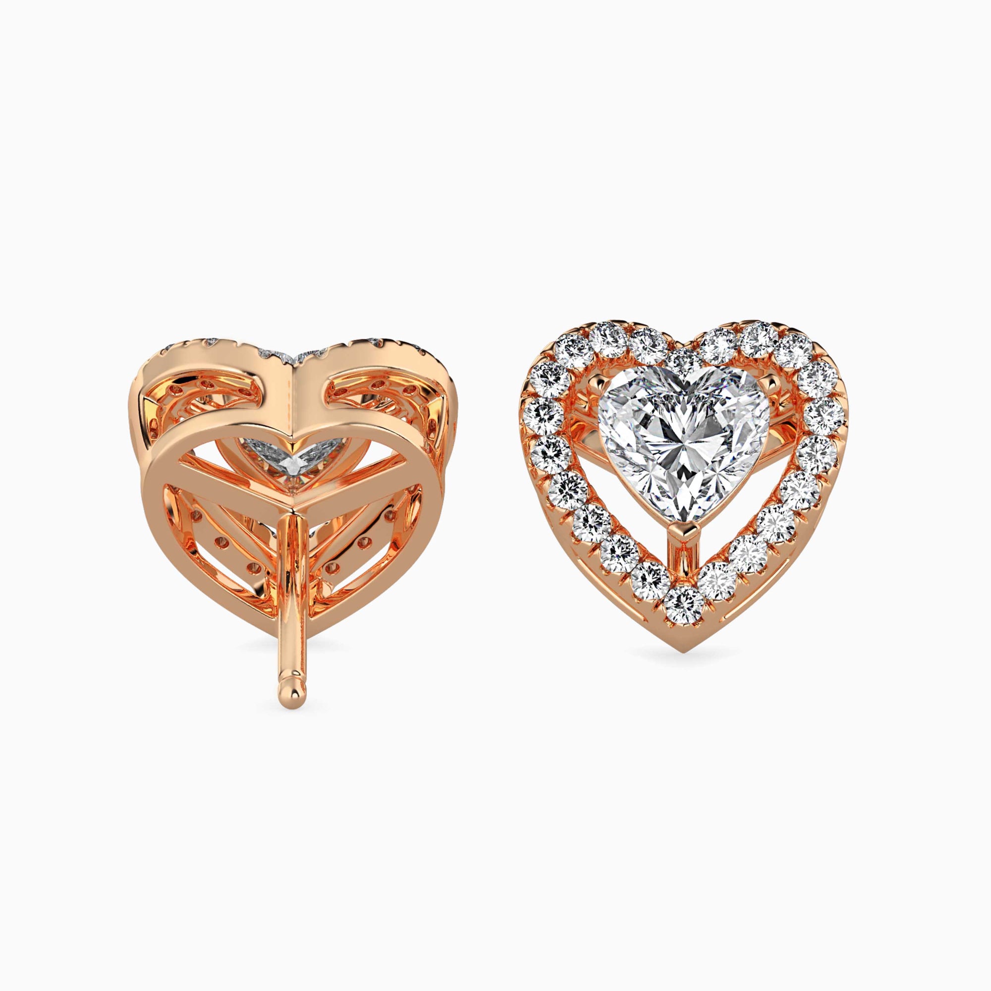 Heart-Shaped Lab-Grown Diamond Halo Stud Earrings in Rose Gold