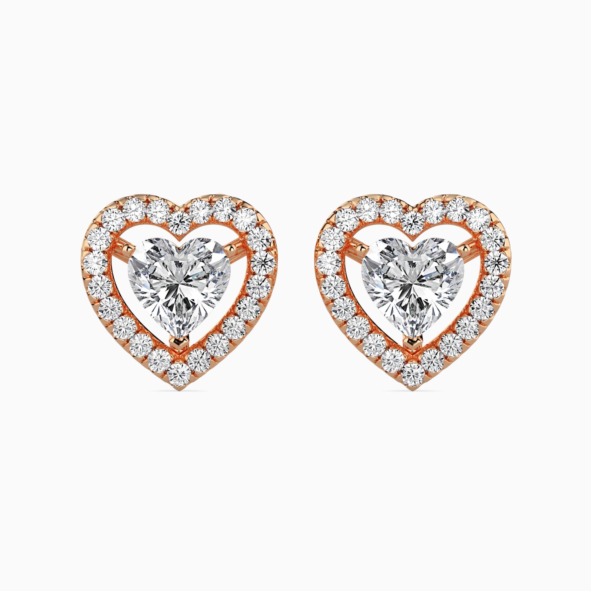 Heart-Shaped Lab-Grown Diamond Halo Stud Earrings in Rose Gold