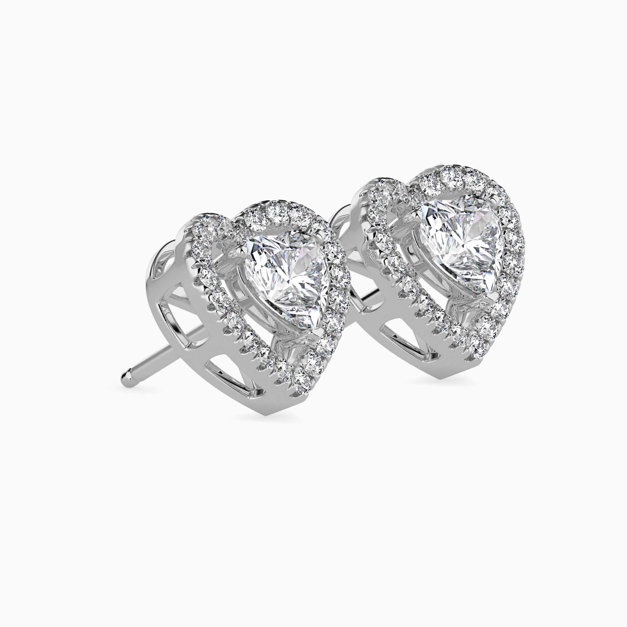 Heart-Shaped Lab-Grown Diamond Halo Stud Earrings in White Gold
