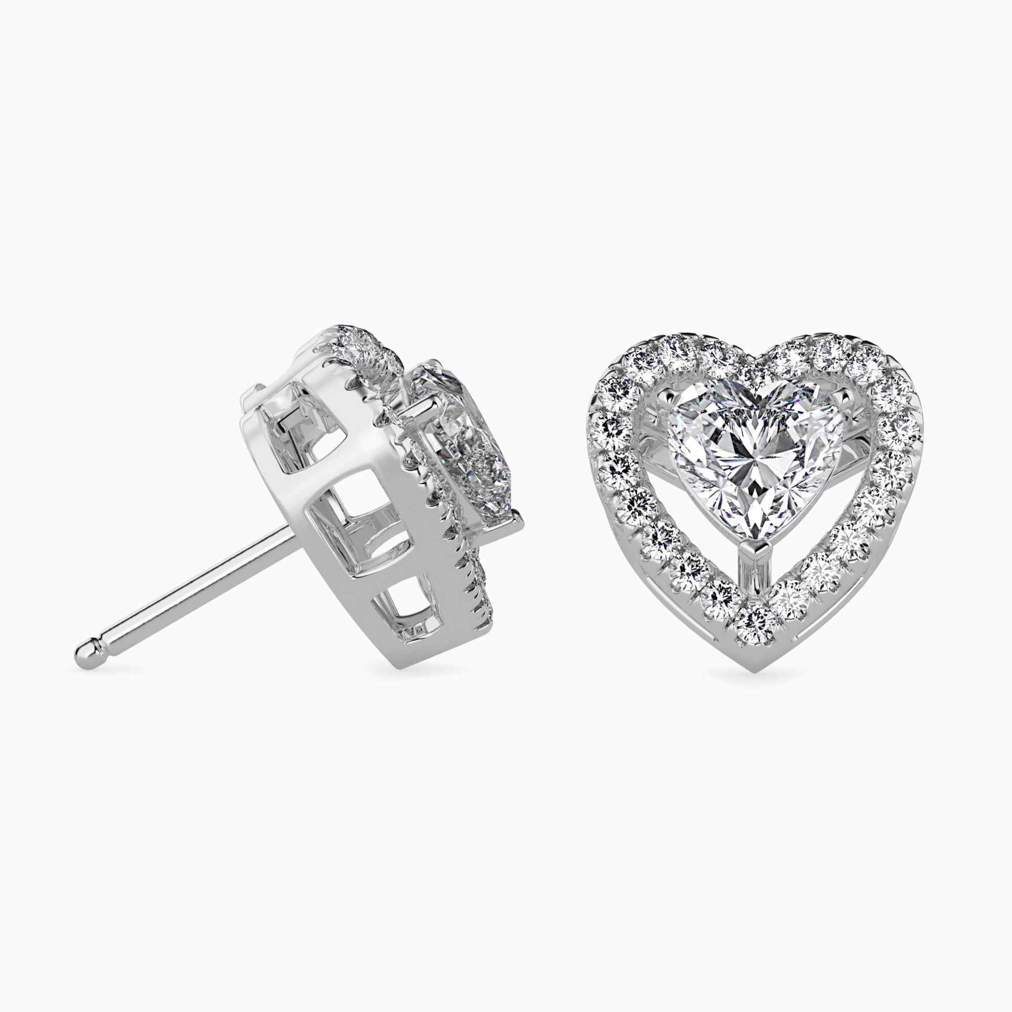 Heart-Shaped Lab-Grown Diamond Halo Stud Earrings in White Gold