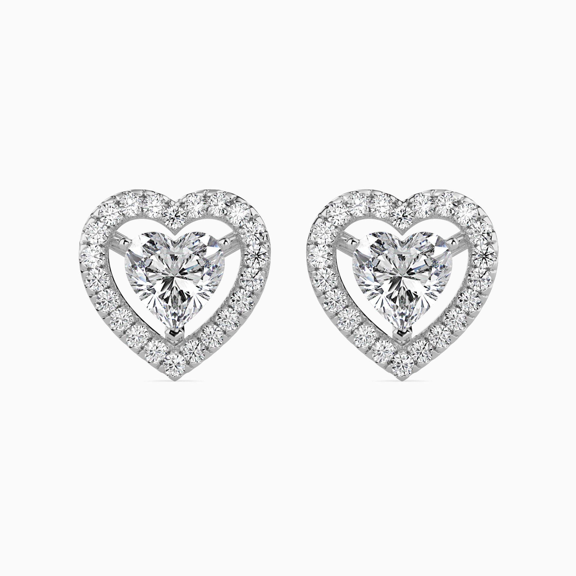 Heart-Shaped Lab-Grown Diamond Halo Stud Earrings in White Gold