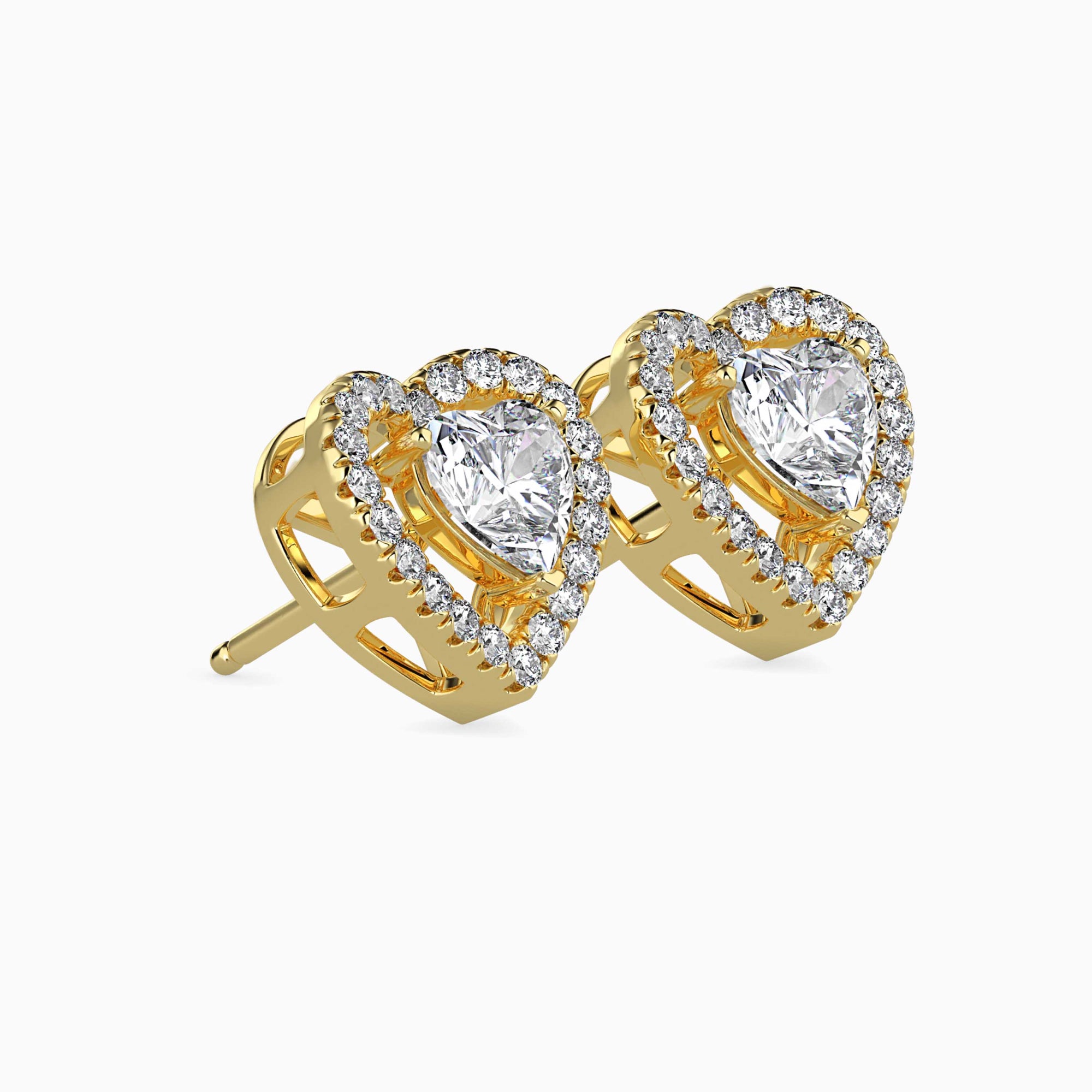 Heart-Shaped Lab-Grown Diamond Halo Stud Earrings in Yellow Gold