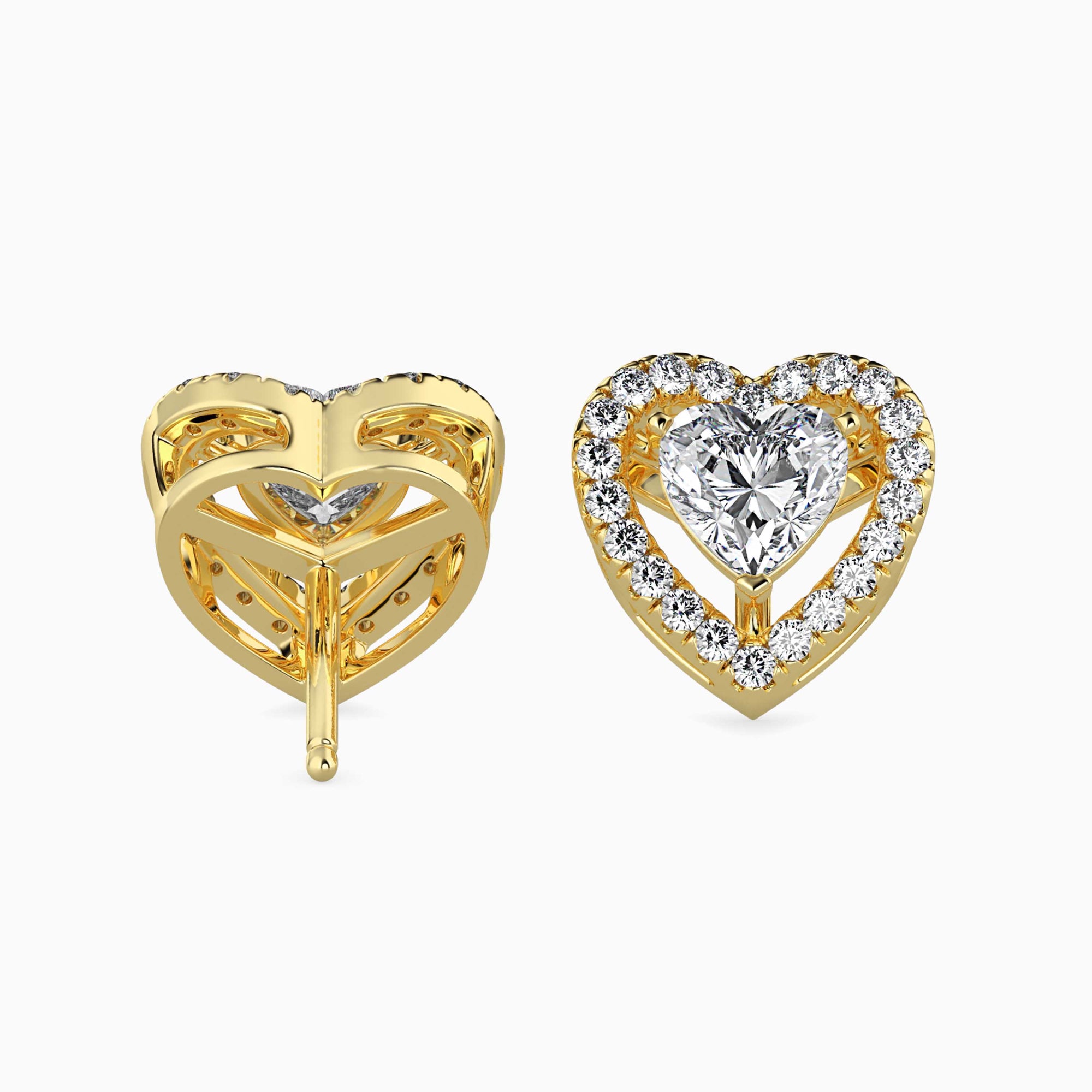Heart-Shaped Lab-Grown Diamond Halo Stud Earrings in Yellow Gold