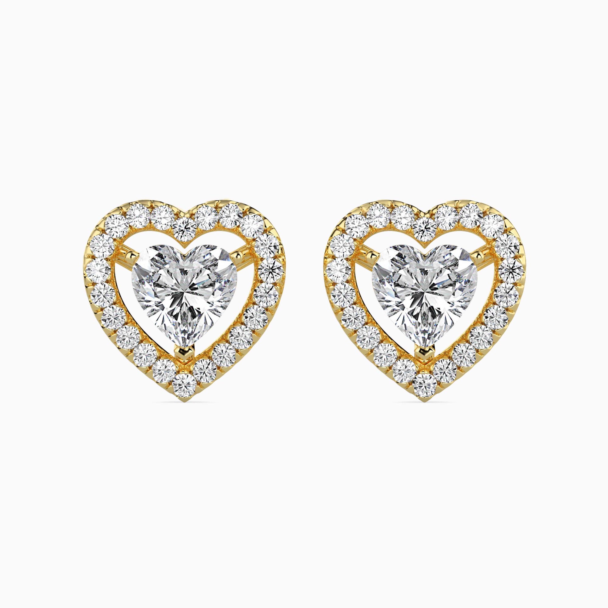 Heart-Shaped Lab-Grown Diamond Halo Stud Earrings in Yellow Gold