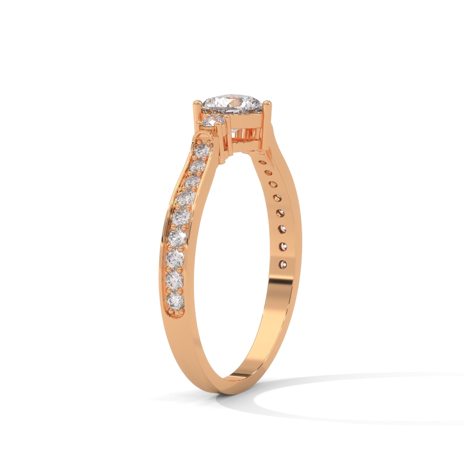 Heart-Shaped and Round Brilliant Cut Lab-Grown Diamond Engagement Ring in Rose Gold