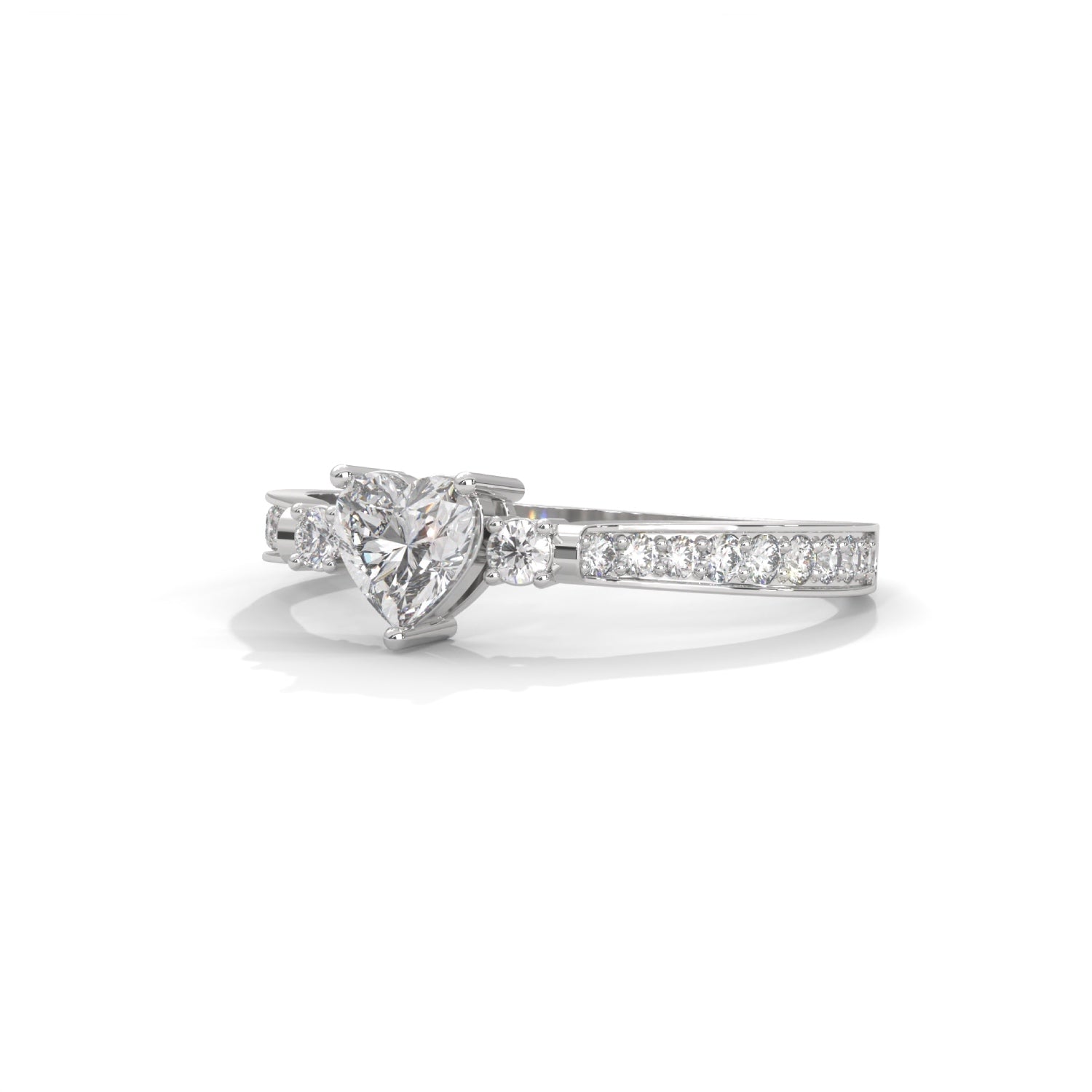 Heart-Shaped and Round Brilliant Cut Lab-Grown Diamond Engagement Ring in White Gold