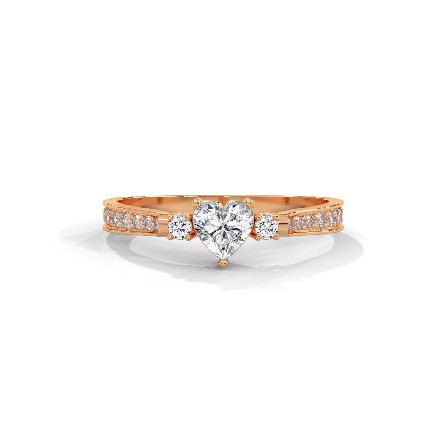 Heart-Shaped and Round Brilliant Cut Lab-Grown Diamond Engagement Ring in Rose Gold