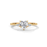 Heart and Pear-Shaped Lab-Grown Diamond Three-Stone Engagement Ring in Yellow Gold