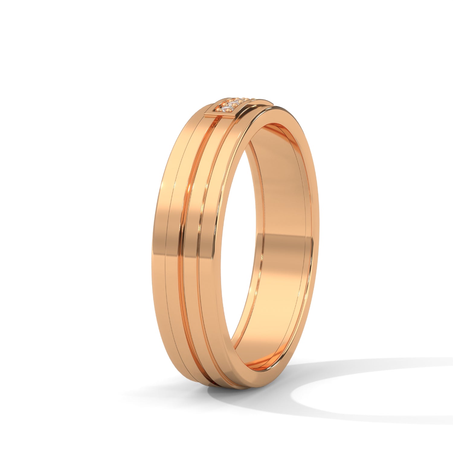 Lab-Grown Diamond Accent Grooved Wedding Ring in Rose Gold