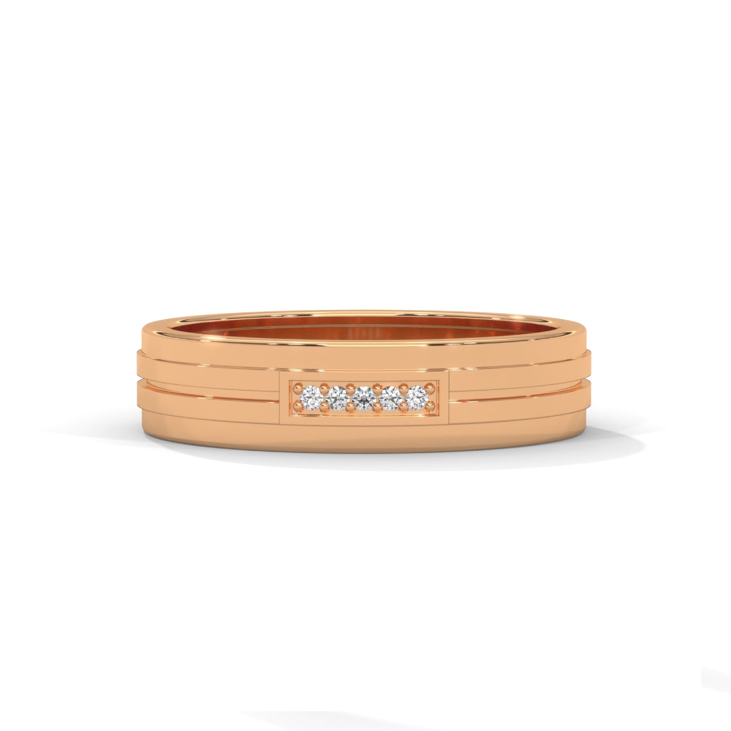 Lab-Grown Diamond Accent Grooved Wedding Ring in Rose Gold