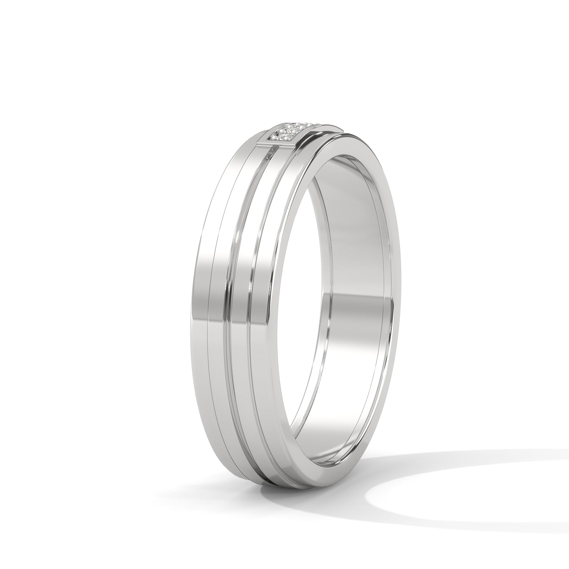 Lab-Grown Diamond Accent Grooved Wedding Ring in White Gold