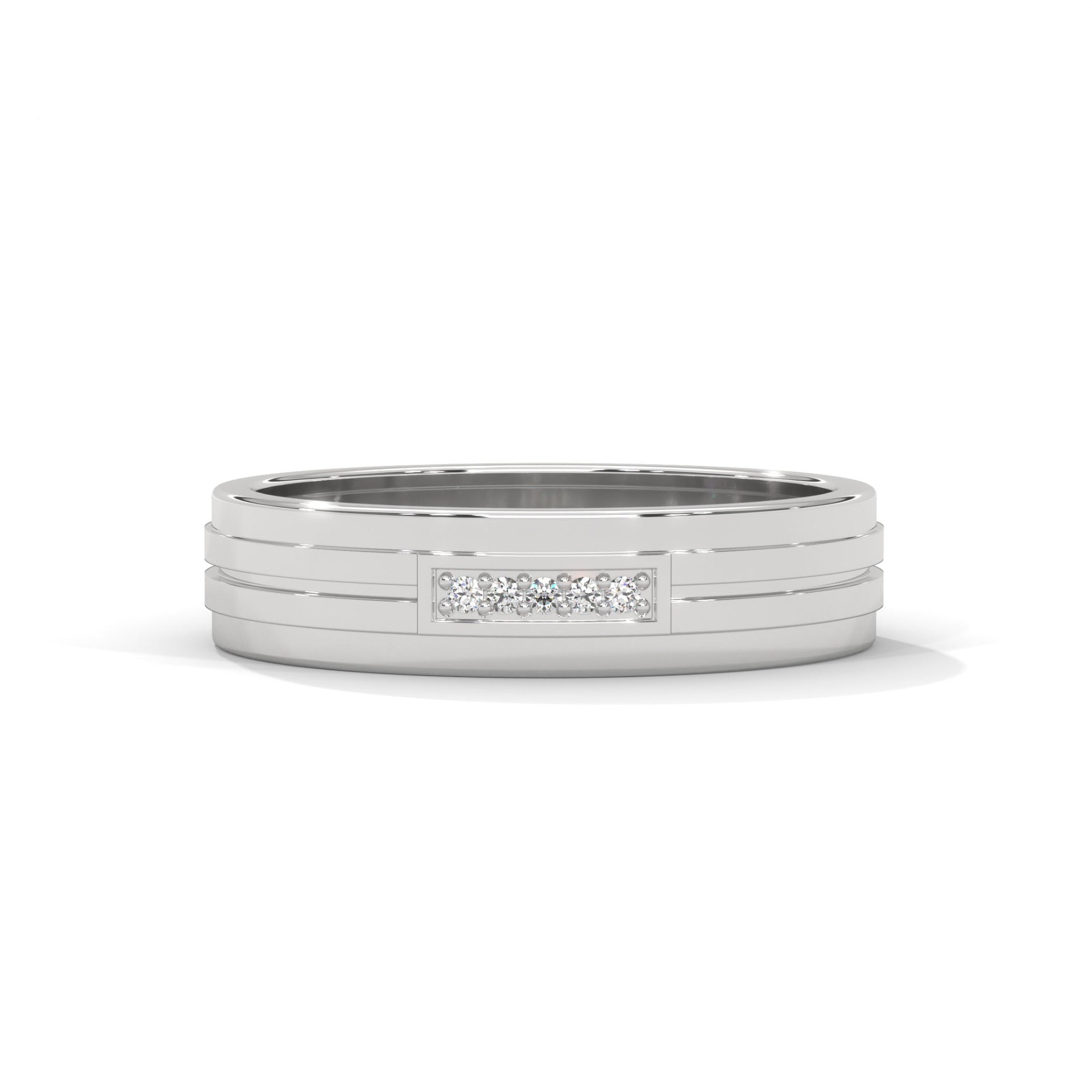 Lab-Grown Diamond Accent Grooved Wedding Ring in White Gold