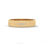 Lab-Grown Diamond Accent Grooved Wedding Ring in Yellow Gold