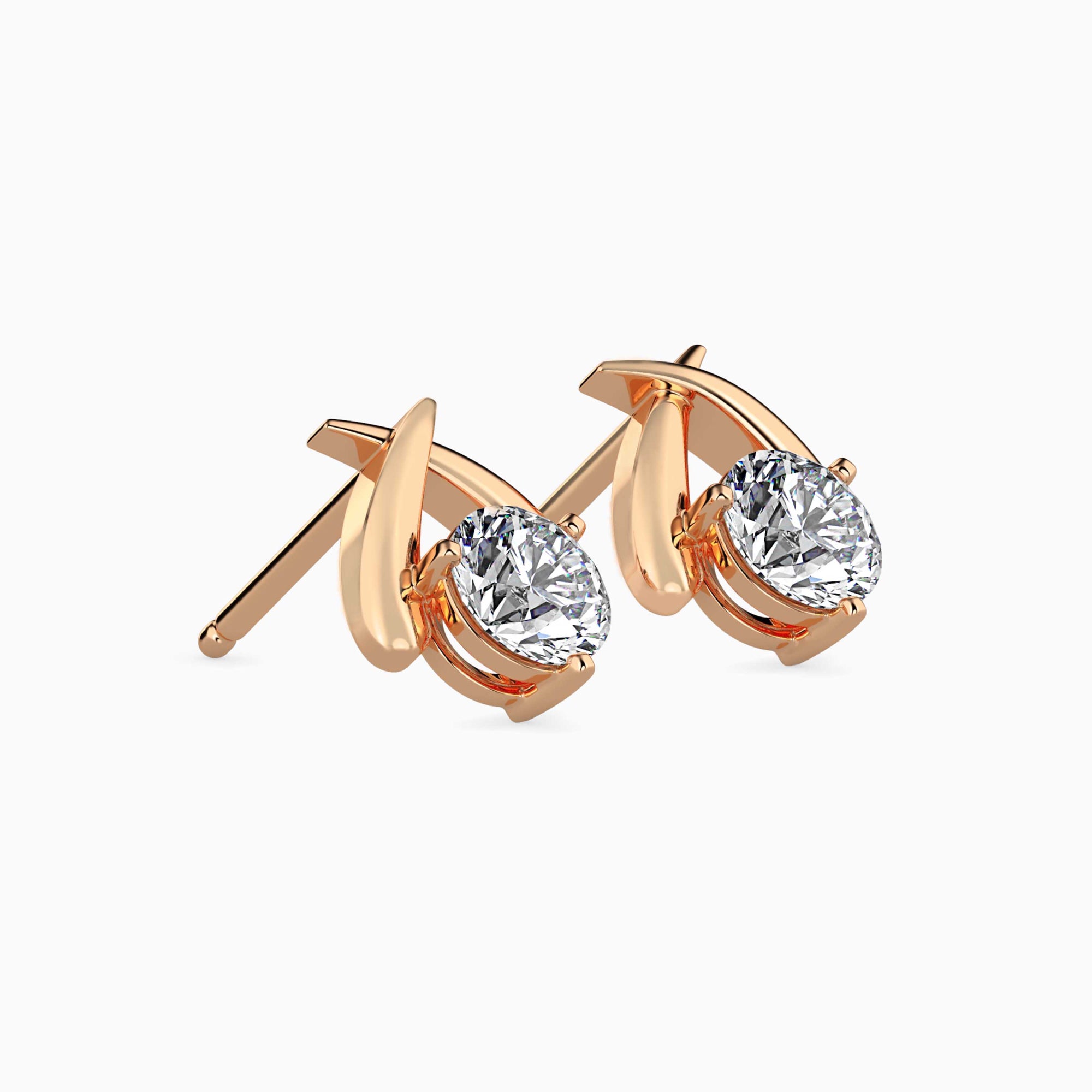 Round Brilliant Cut Lab-Grown Diamond Crossover Stud Earrings in Rose Gold