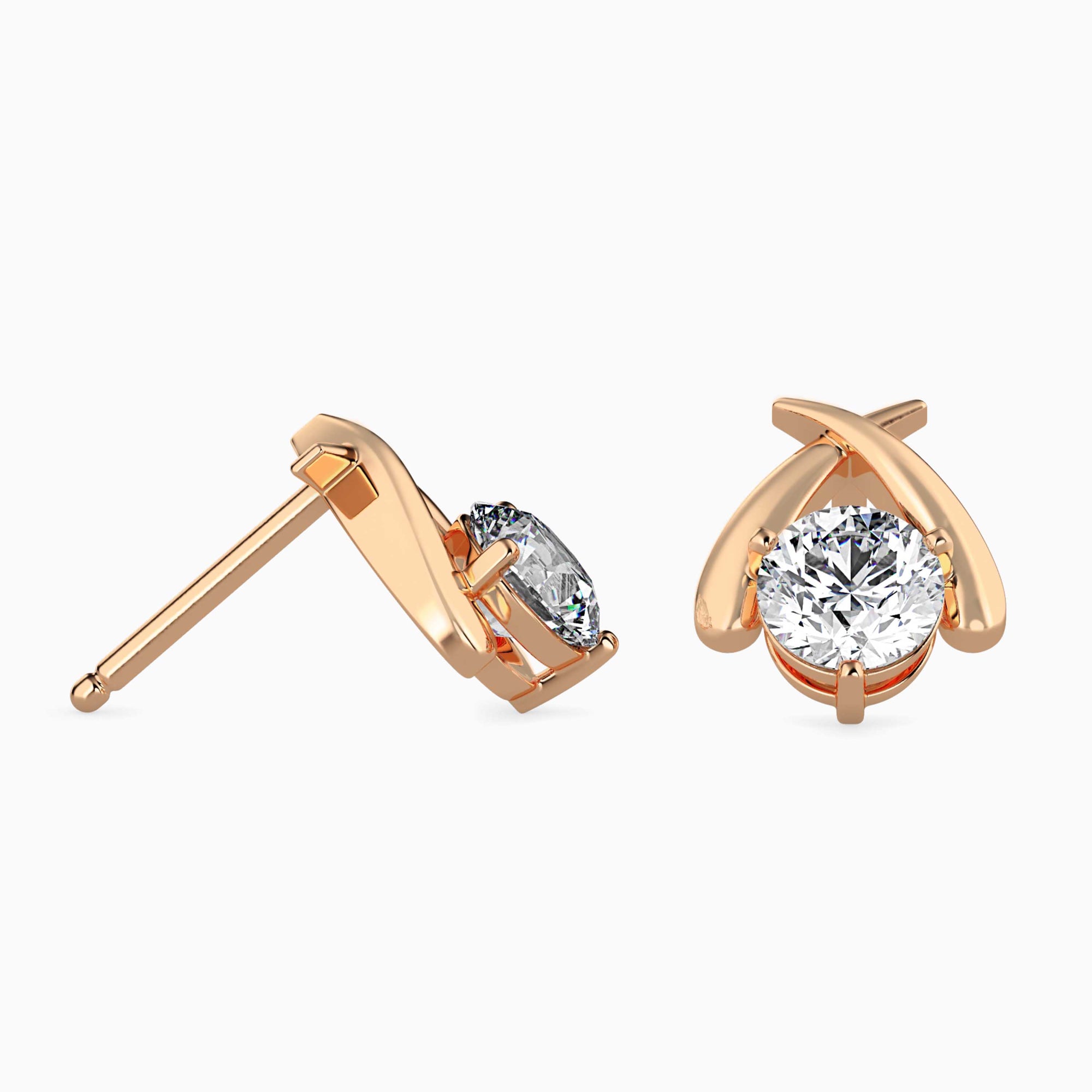 Round Brilliant Cut Lab-Grown Diamond Crossover Stud Earrings in Rose Gold