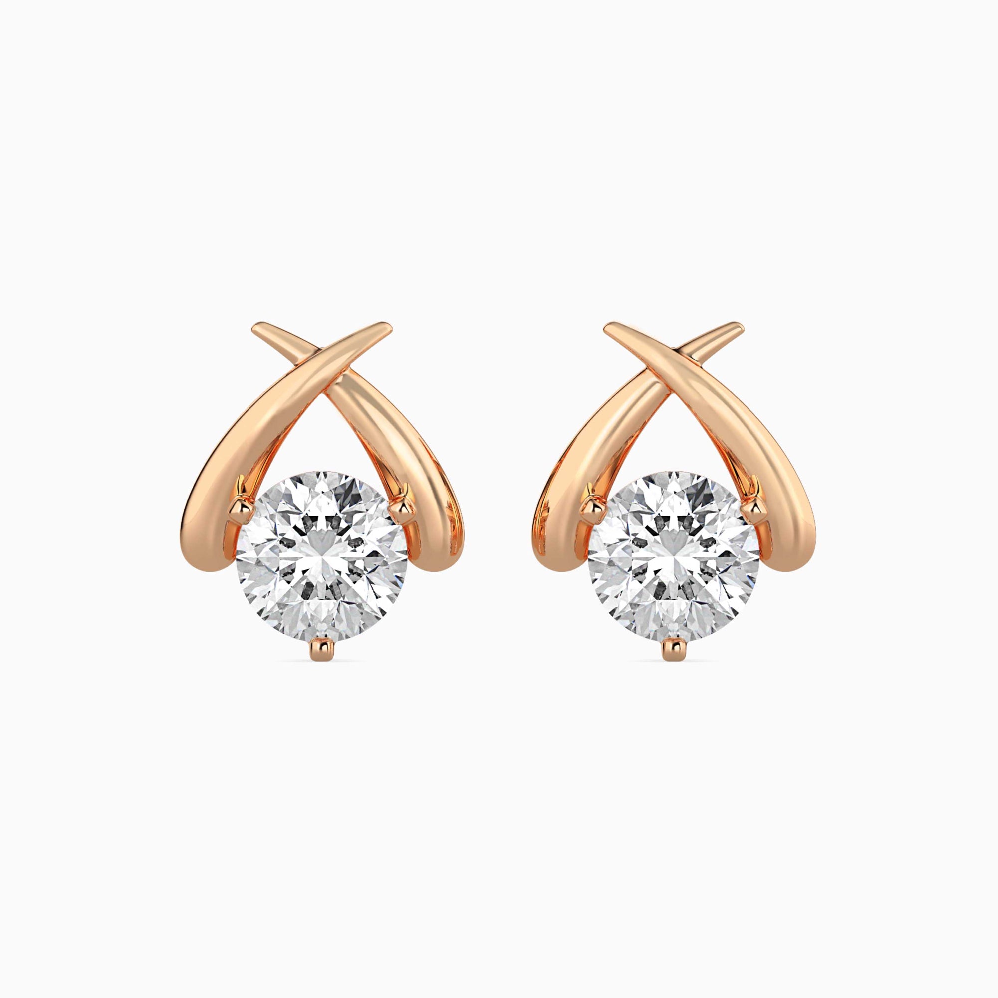 Round Brilliant Cut Lab-Grown Diamond Crossover Stud Earrings in Rose Gold