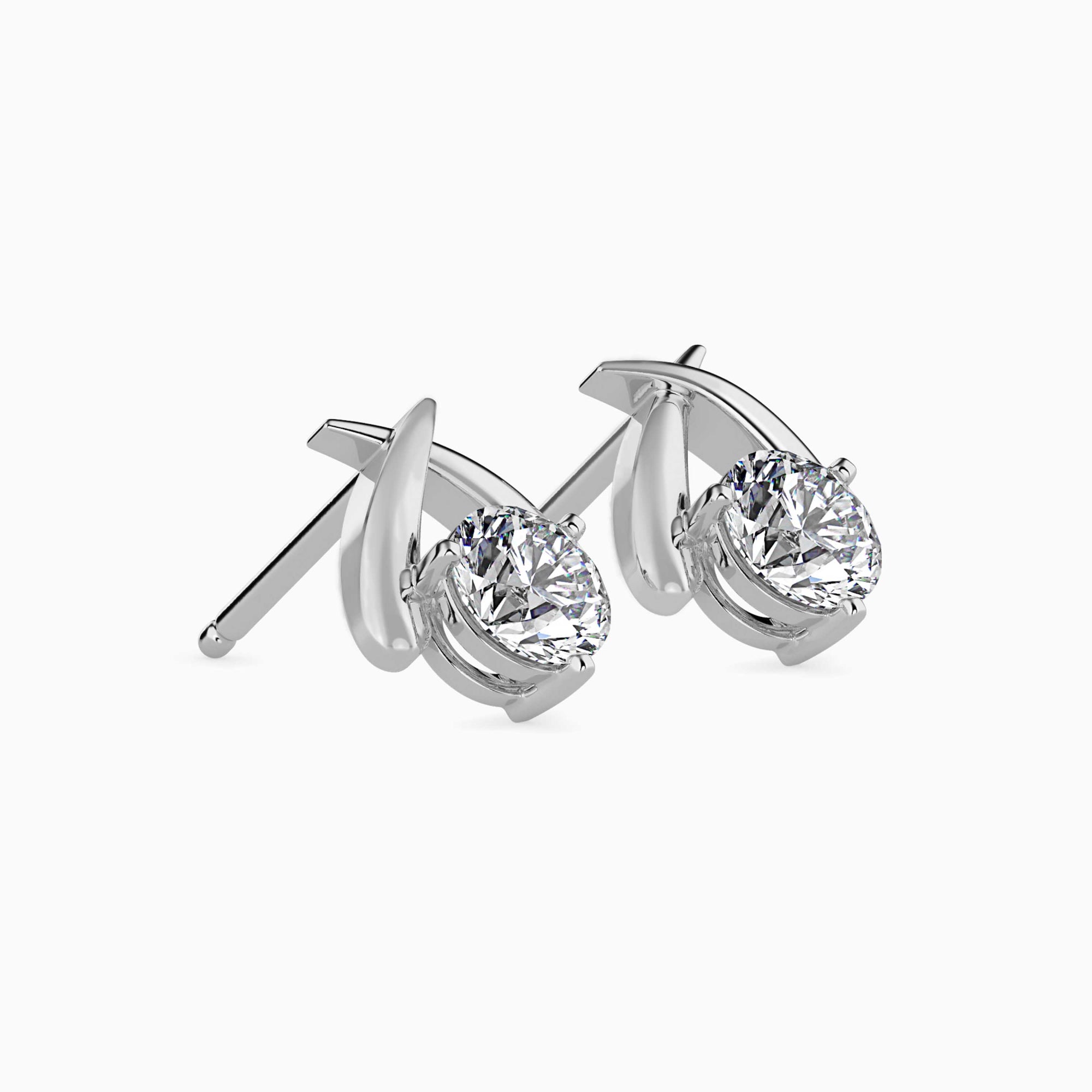 Round Brilliant Cut Lab-Grown Diamond Crossover Stud Earrings in White Gold