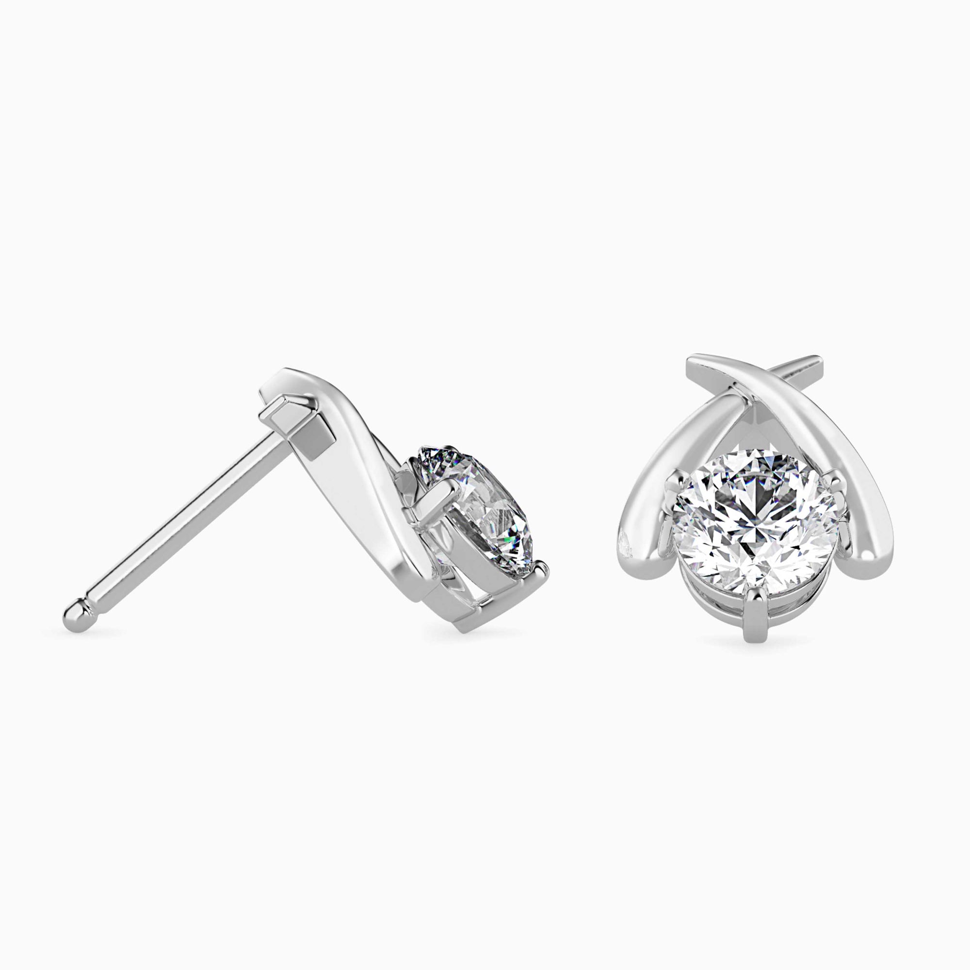 Round Brilliant Cut Lab-Grown Diamond Crossover Stud Earrings in White Gold