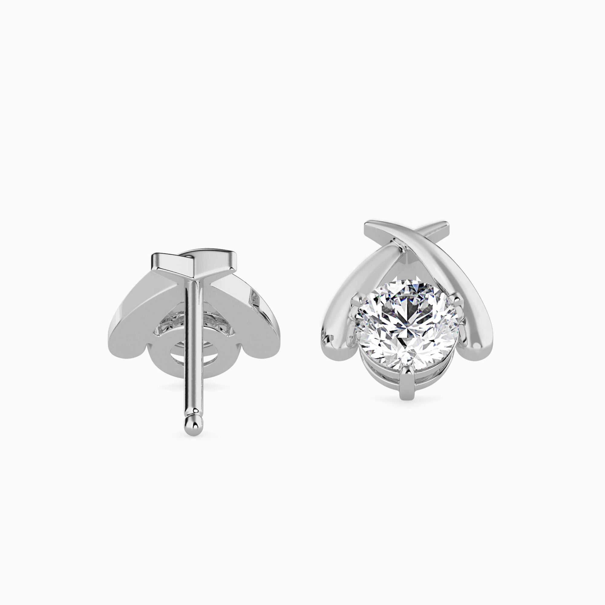 Round Brilliant Cut Lab-Grown Diamond Crossover Stud Earrings in White Gold