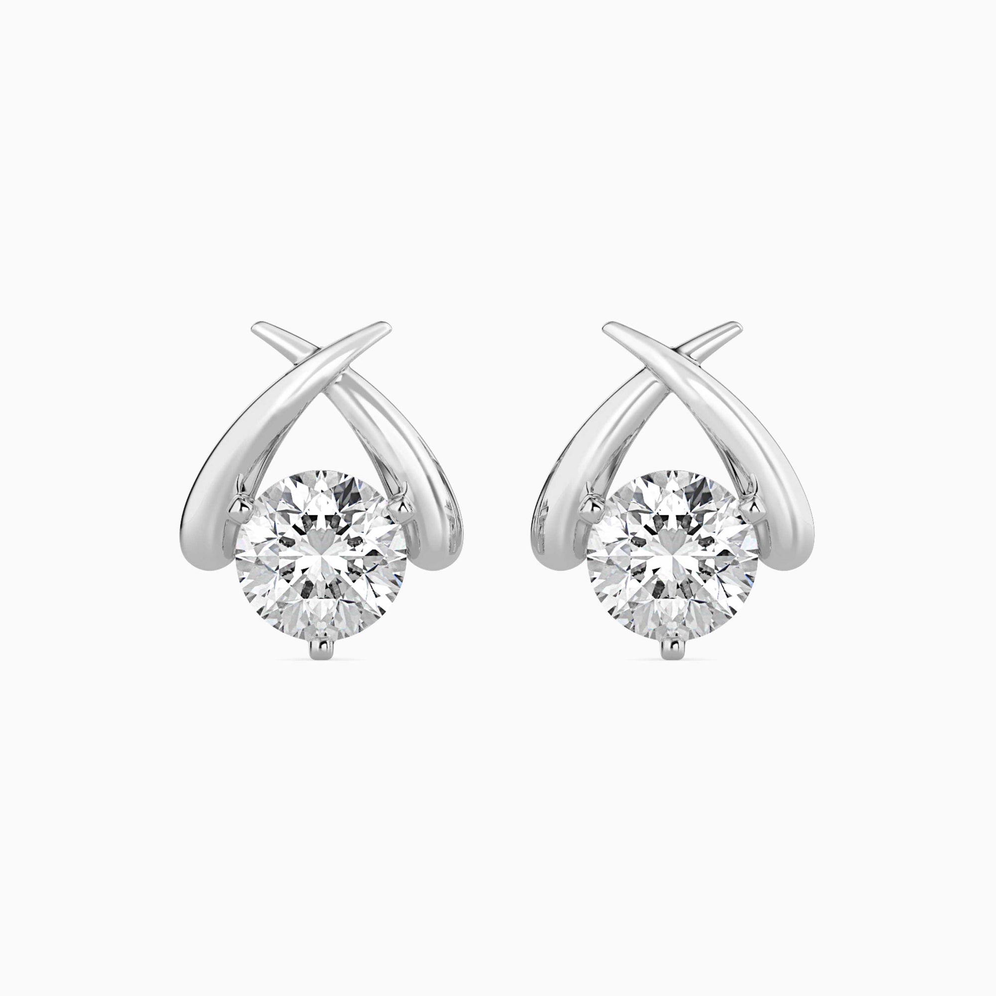 Round Brilliant Cut Lab-Grown Diamond Crossover Stud Earrings in White Gold