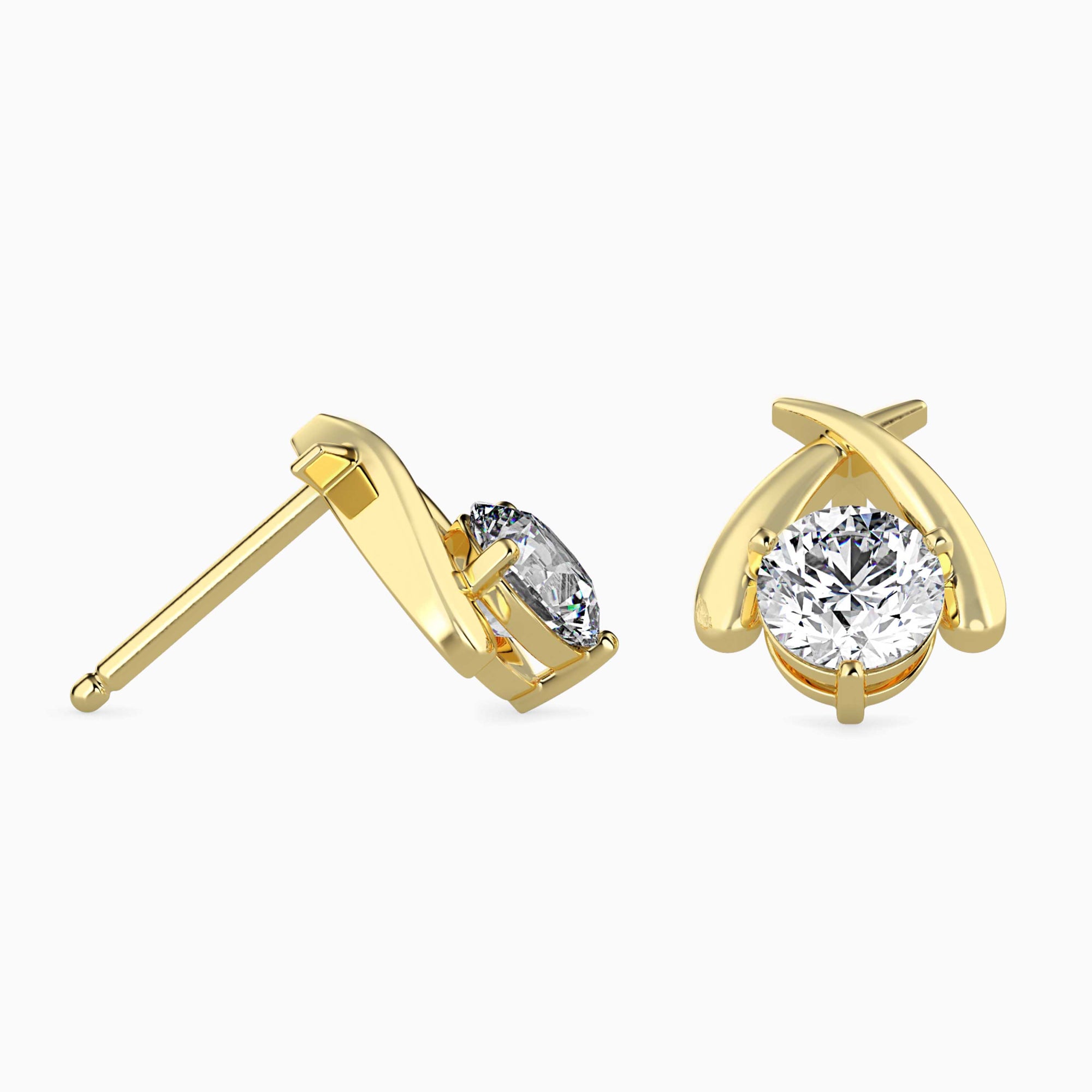 Round Brilliant Cut Lab-Grown Diamond Crossover Stud Earrings in Yellow Gold