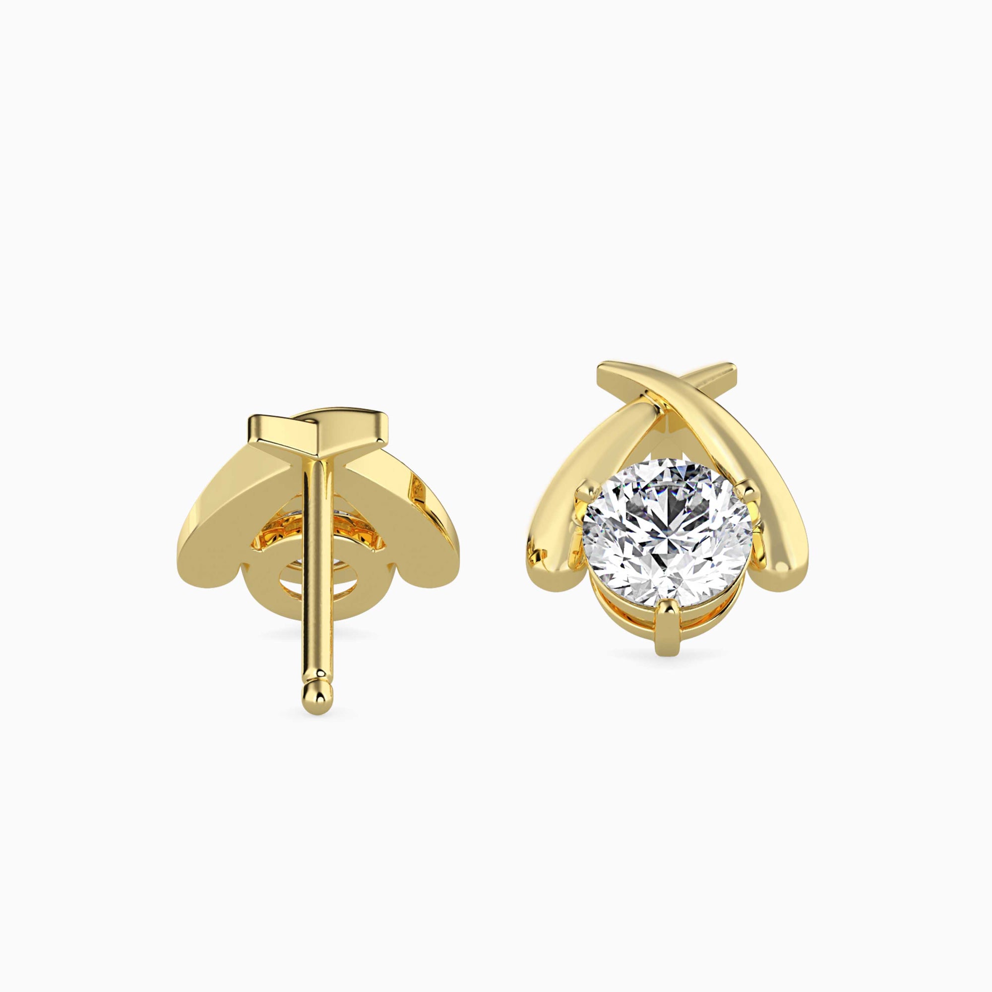 Round Brilliant Cut Lab-Grown Diamond Crossover Stud Earrings in Yellow Gold