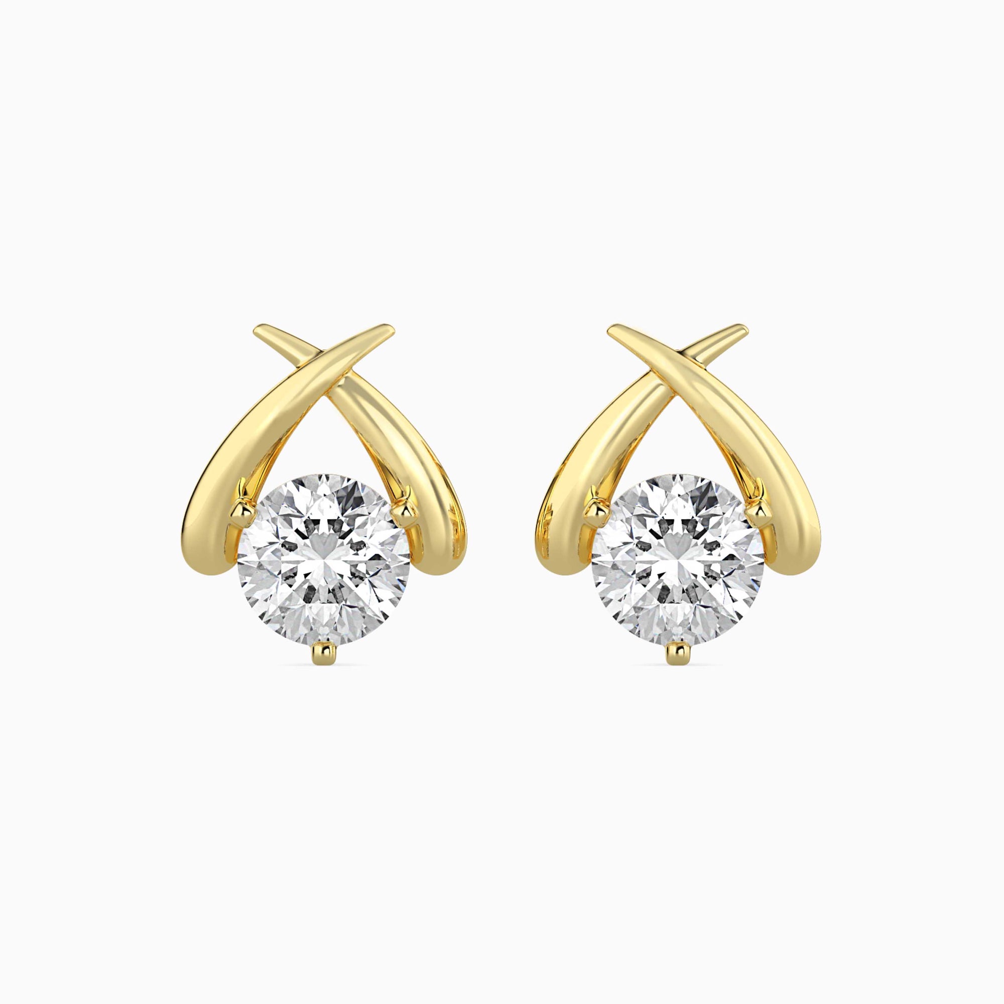 Round Brilliant Cut Lab-Grown Diamond Crossover Stud Earrings in Yellow Gold