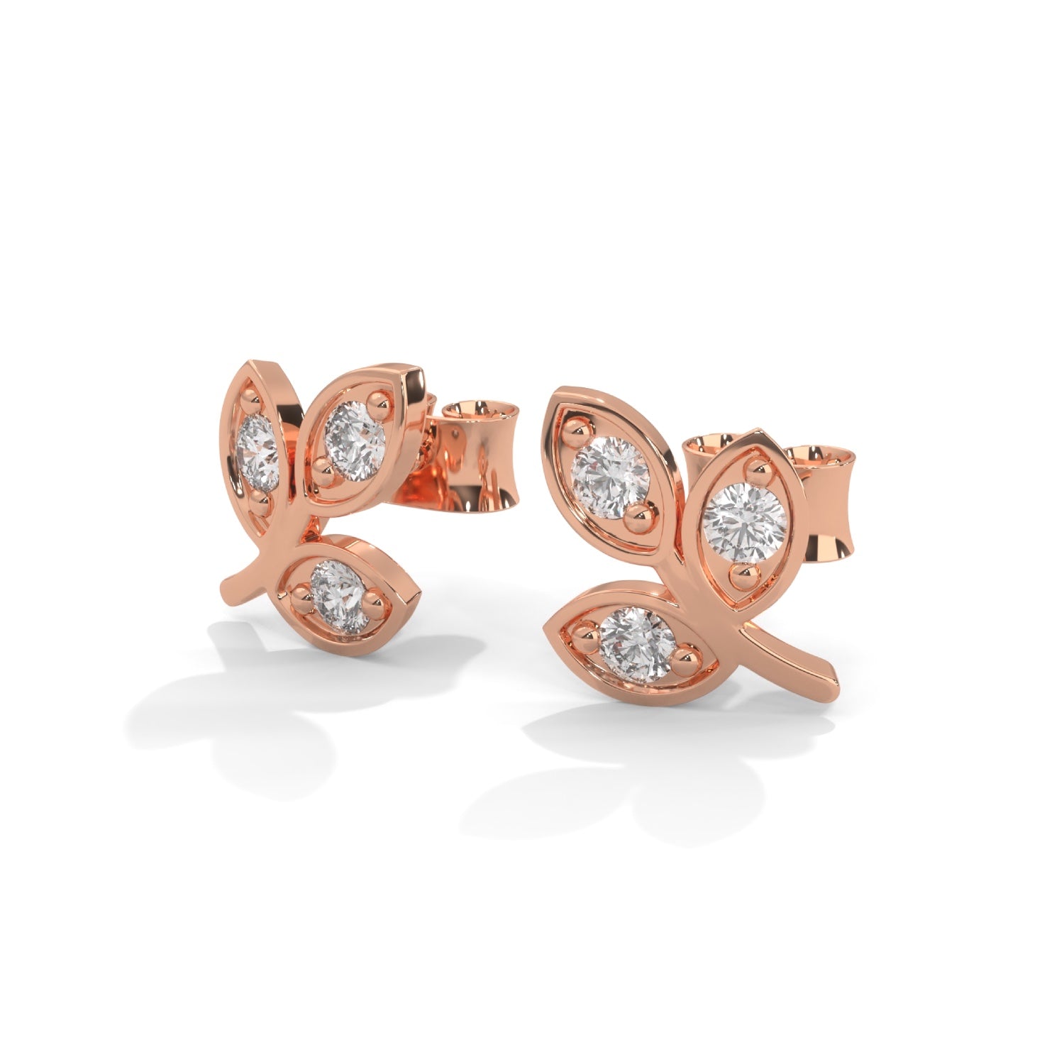 Lab-Grown Diamond Leaf Stud Earrings in Rose Gold