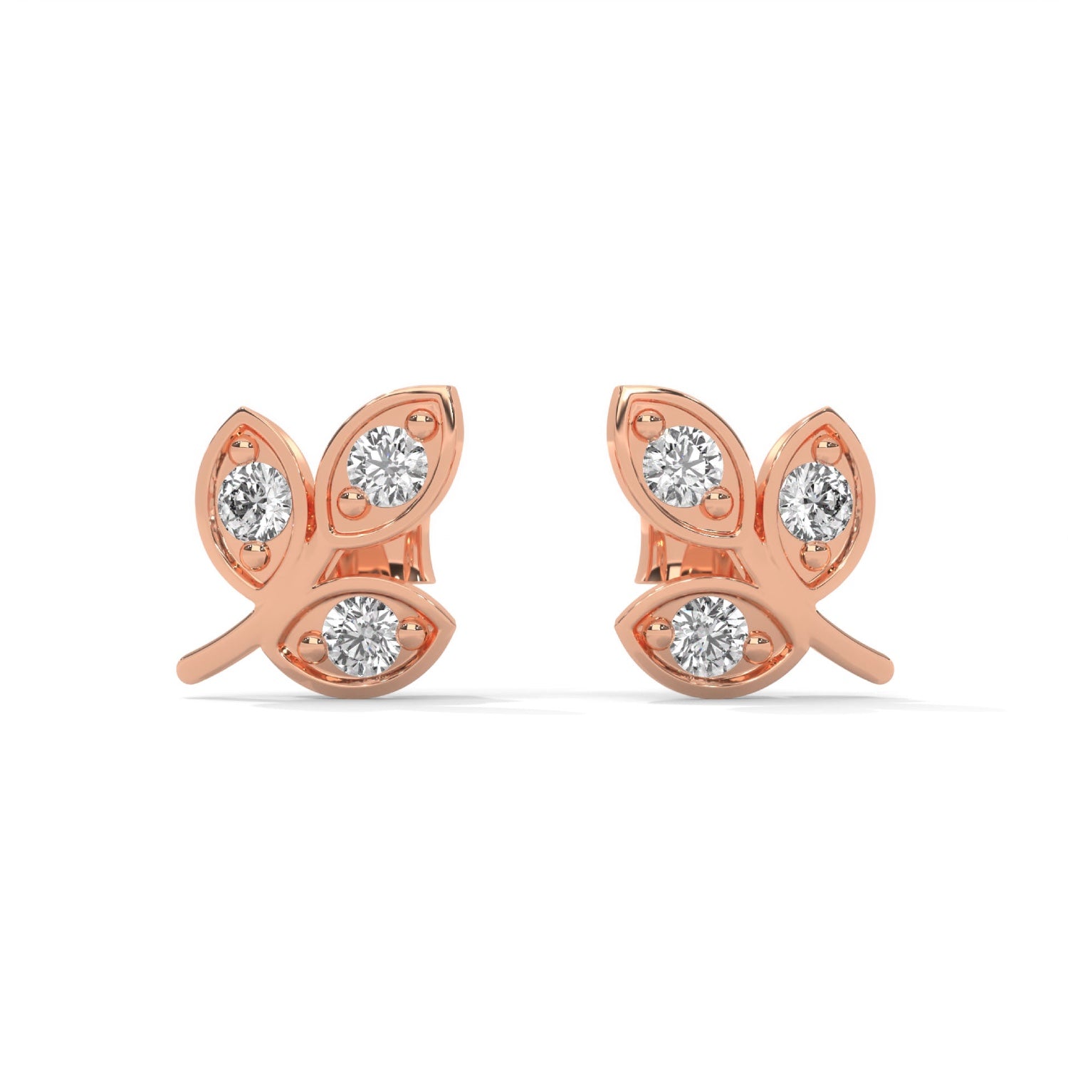 Lab-Grown Diamond Leaf Stud Earrings in Rose Gold