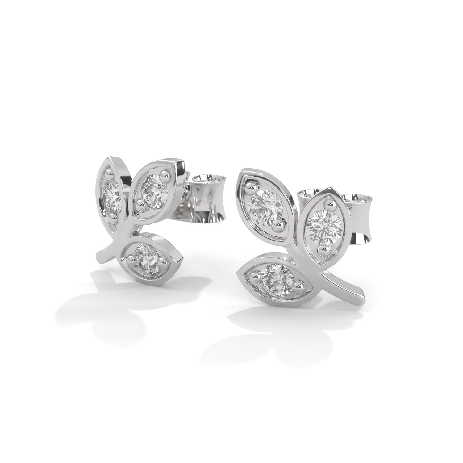Lab-Grown Diamond Leaf Stud Earrings in White Gold