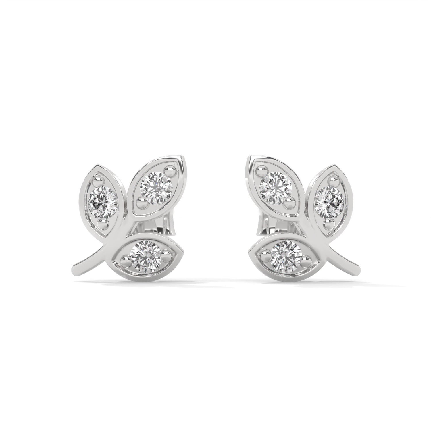 Lab-Grown Diamond Leaf Stud Earrings in White Gold
