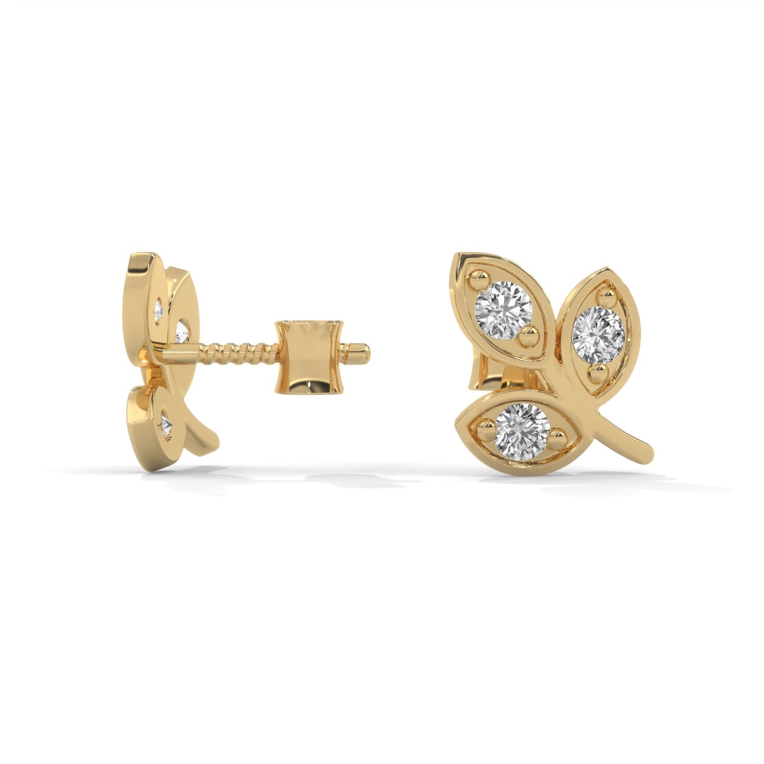 Lab-Grown Diamond Leaf Stud Earrings in Yellow Gold