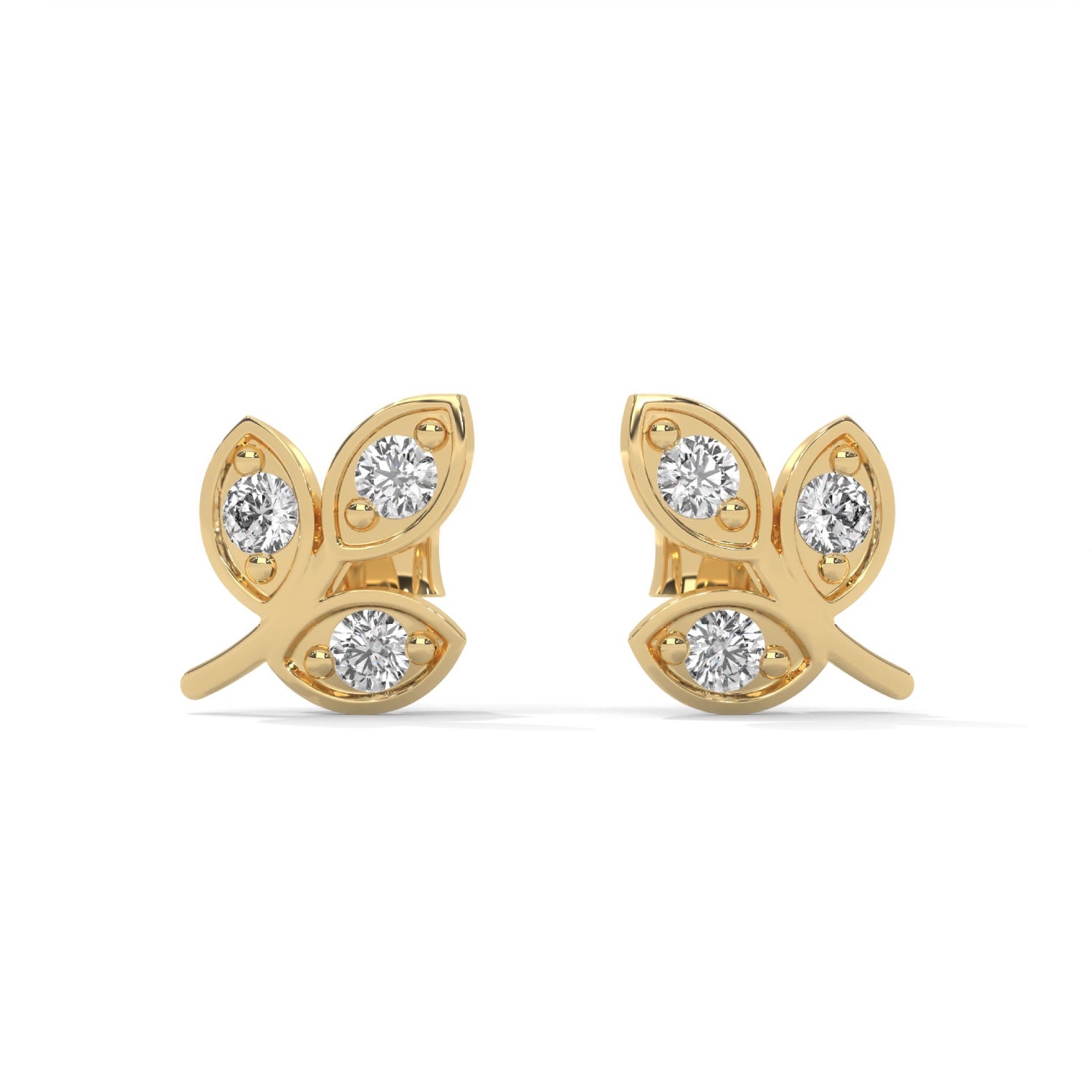 Lab-Grown Diamond Leaf Stud Earrings in Yellow Gold